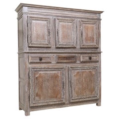 Antique French Provincial Gray Washed Distressed Finish Large Sideboard