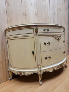 Antique French Provincial Hand Carved 3 Drawer, 2-Door Ivory Demilune Chest