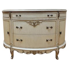 Antique French Provincial Hand Carved 3 Drawer, 2-Door Ivory Demilune Chest