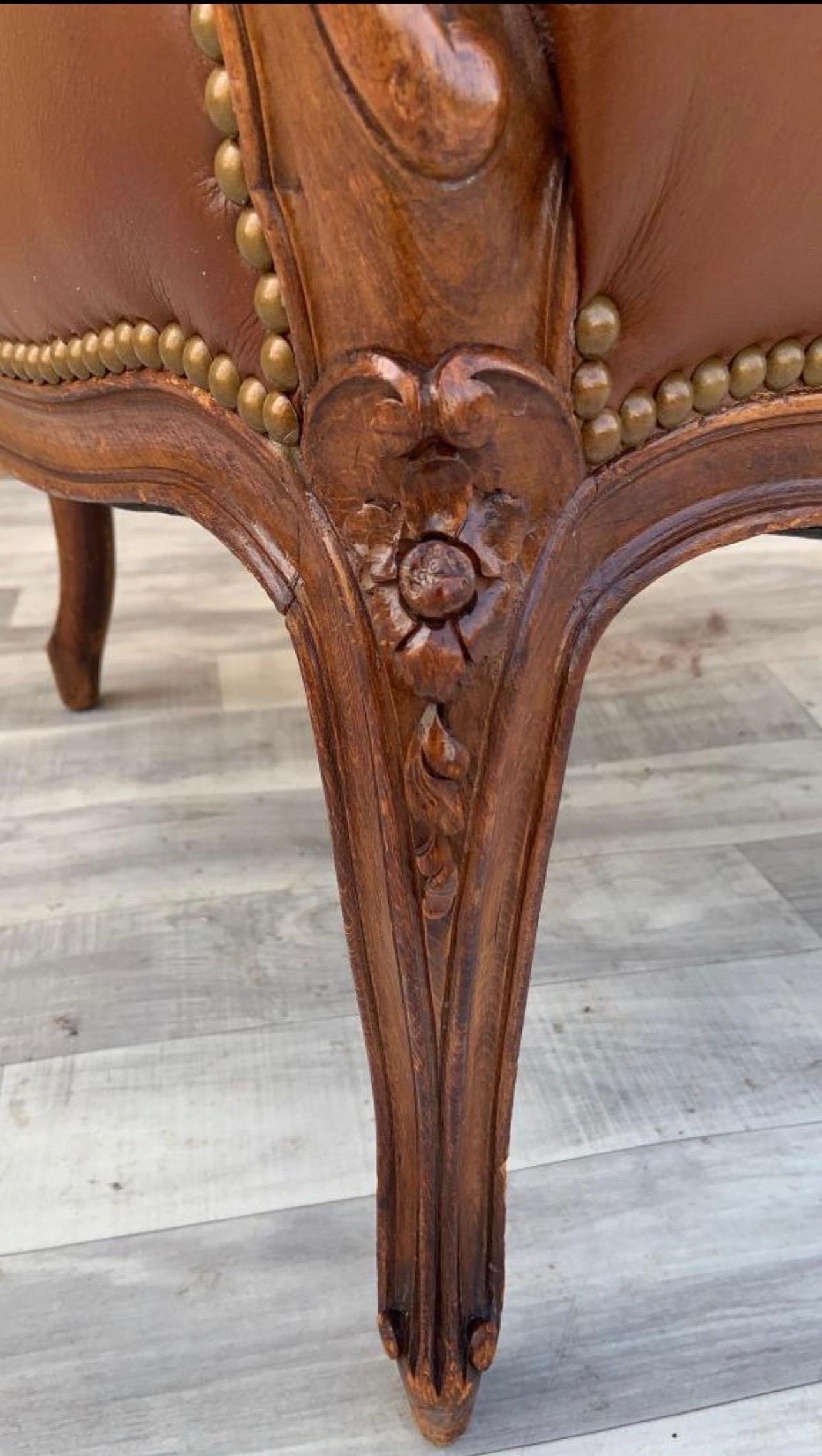 Antique French Provincial Hand Carved Walnut Bergere Chair Newly Upholstered 5