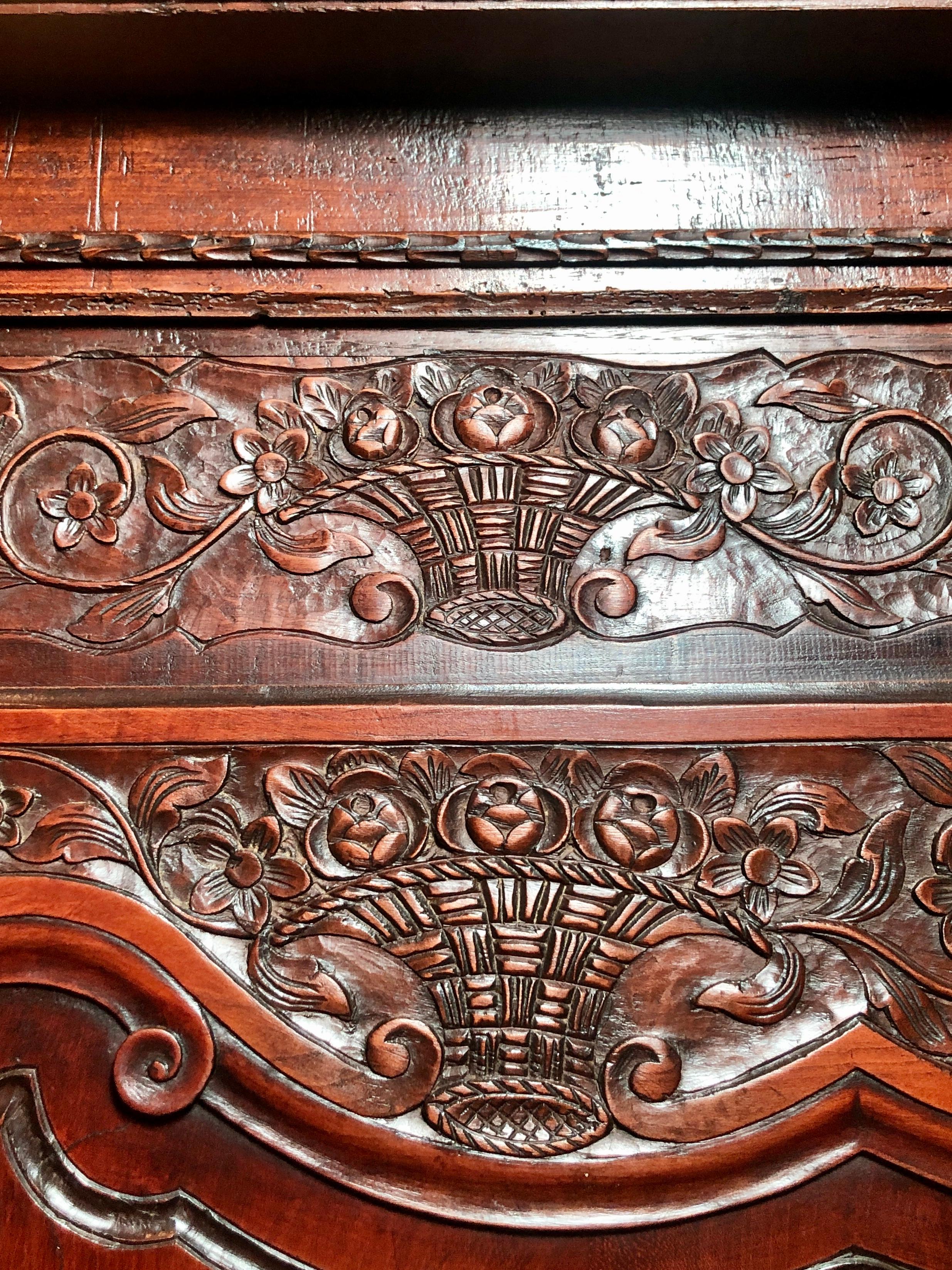 19th Century Antique French Provincial Hand-Carved Walnut 