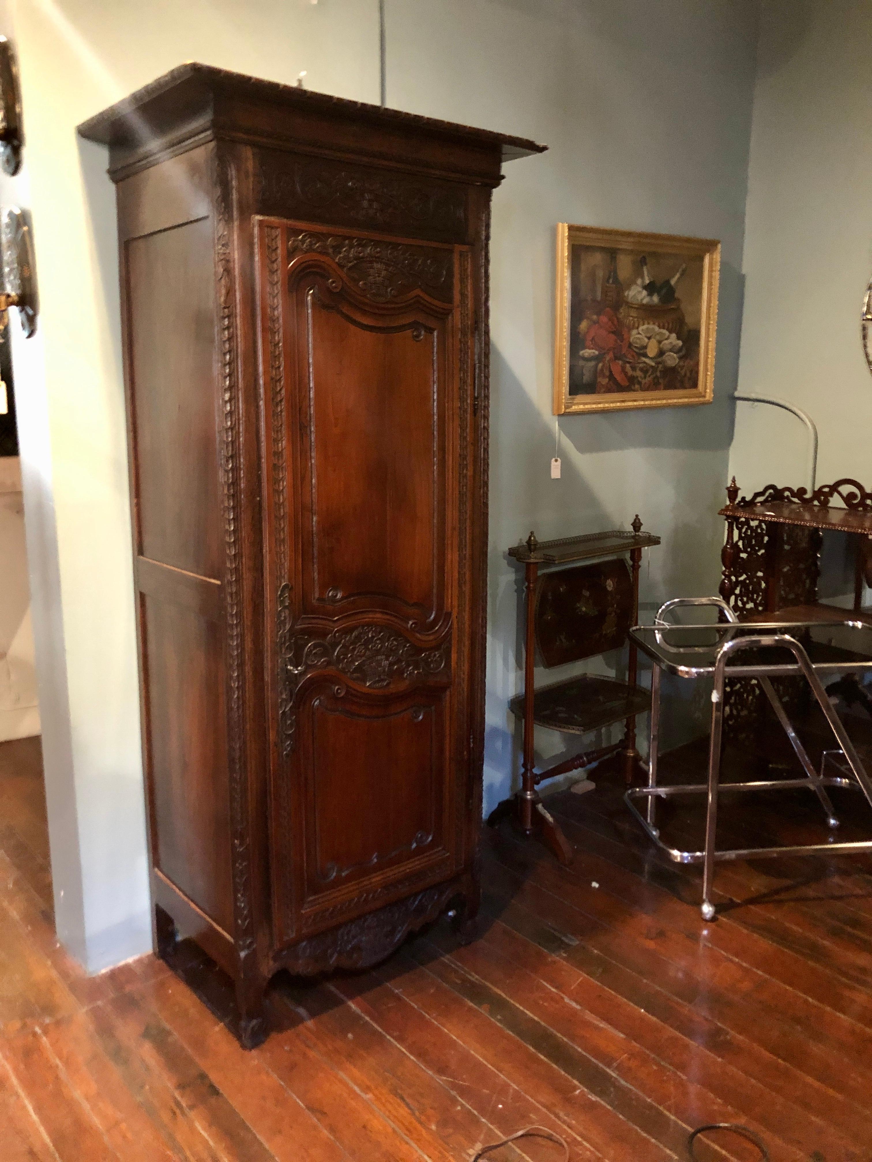 Antique French Provincial Hand-Carved Walnut 