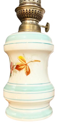 Antique French Provincial Hand Painted Faience Oil Lamp