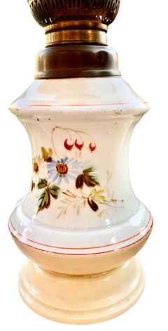 Antique French Provincial Hand Painted Oil Lamp