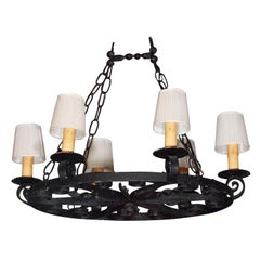 Antique French Provincial Iron Round 6-Light Chandelier