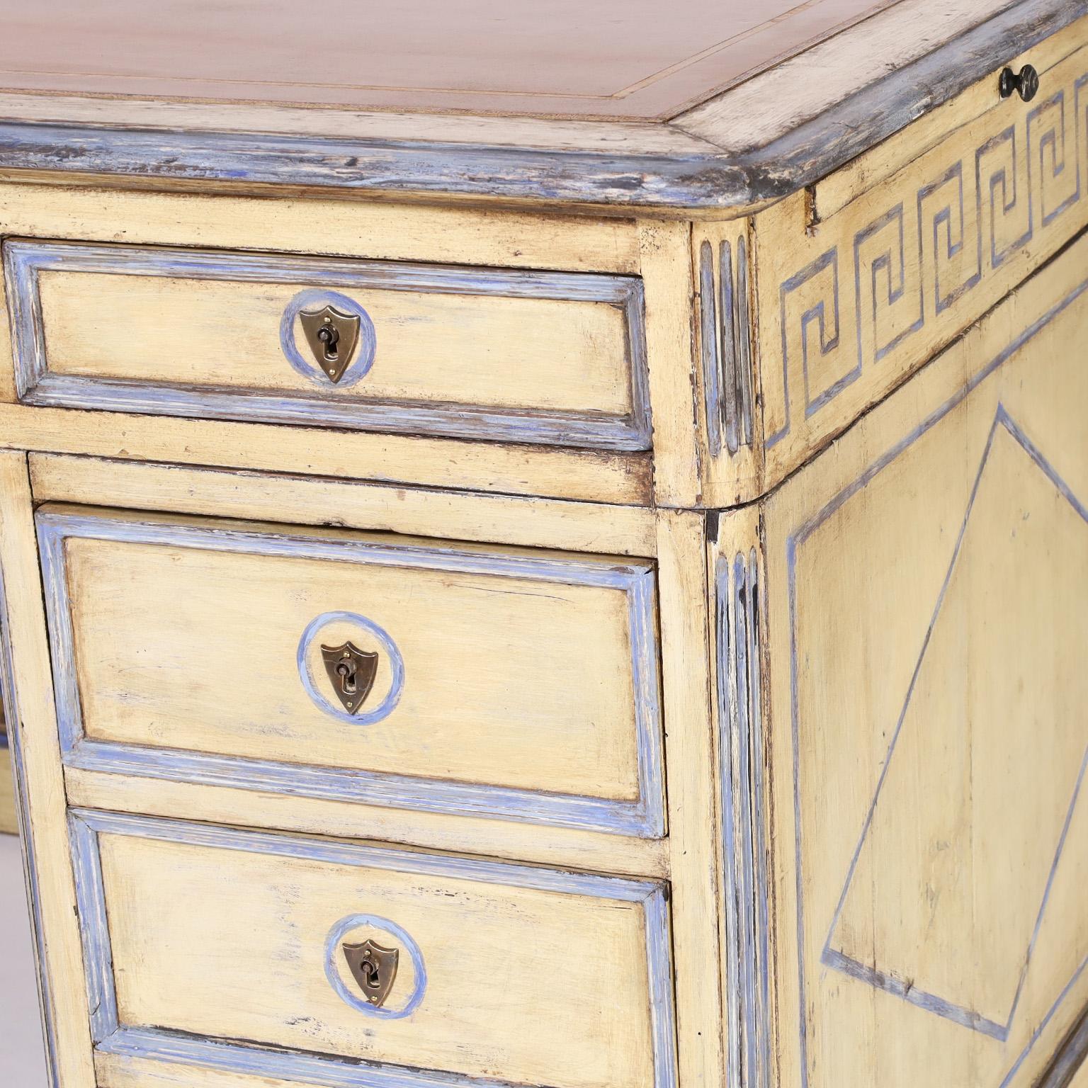 Antique French Provincial Leather Top Painted Kneehole Desk For Sale 4