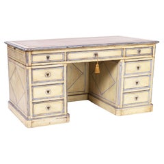Used French Provincial Leather Top Painted Kneehole Desk