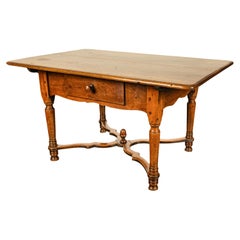 Antique French Provincial Louis XIII Walnut Farmhouse Serving Dining Table 1820