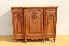 Antique French Provincial Louis XV Carved Oak Marble Top Sideboard