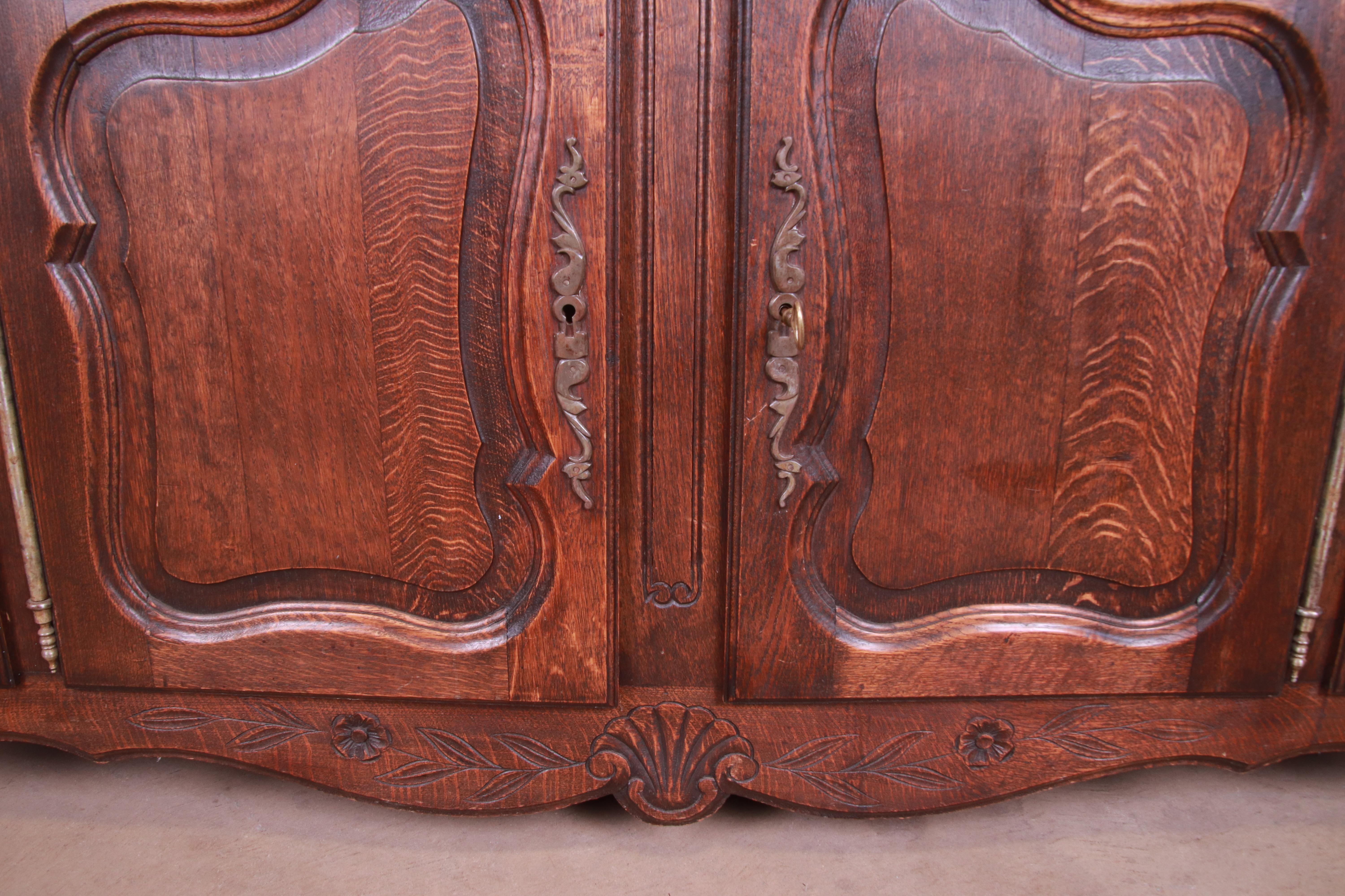 Antique French Provincial Louis XV Carved Oak Sideboard Credenza or Bar Cabinet 7