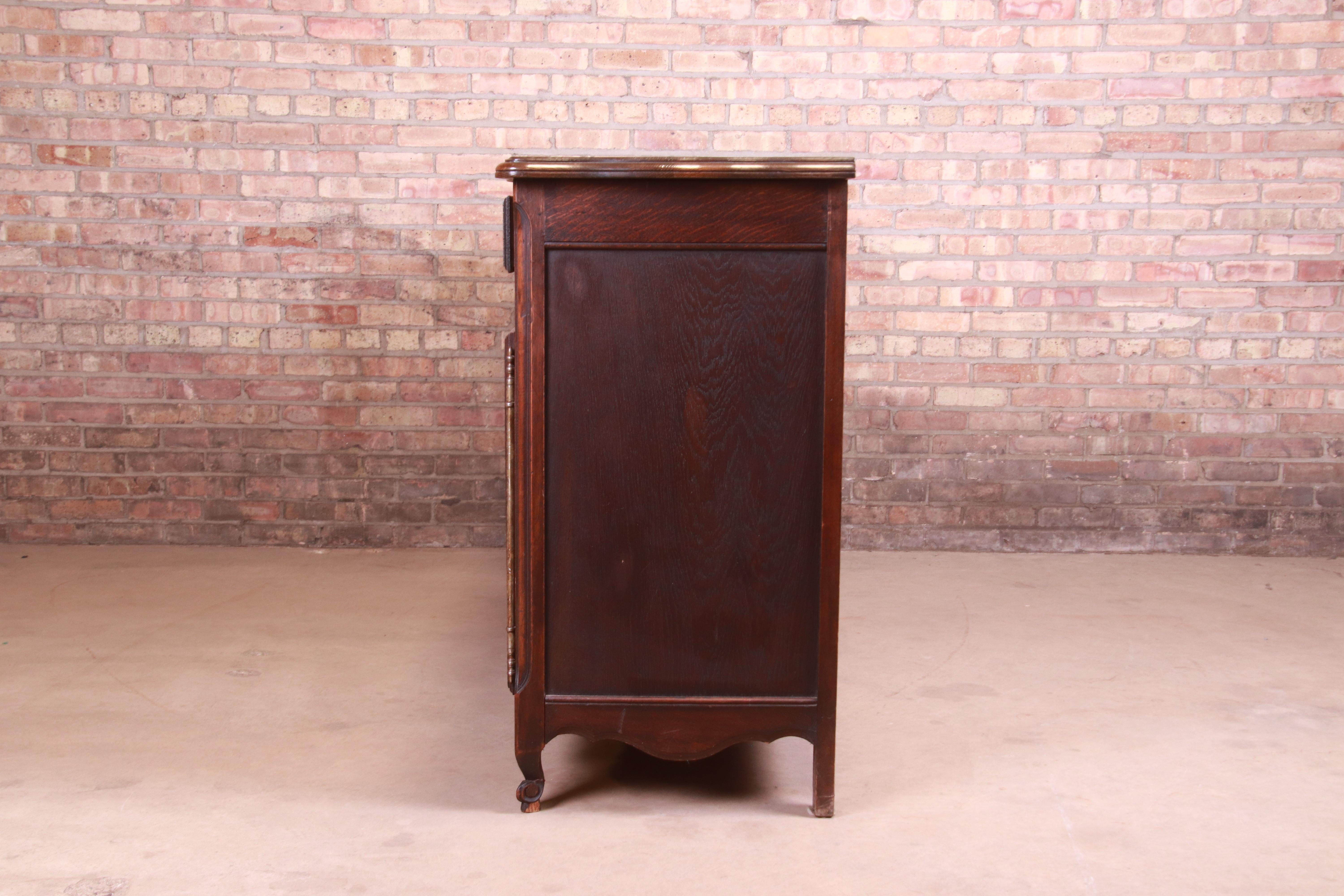 Antique French Provincial Louis XV Carved Oak Sideboard Credenza or Bar Cabinet 10