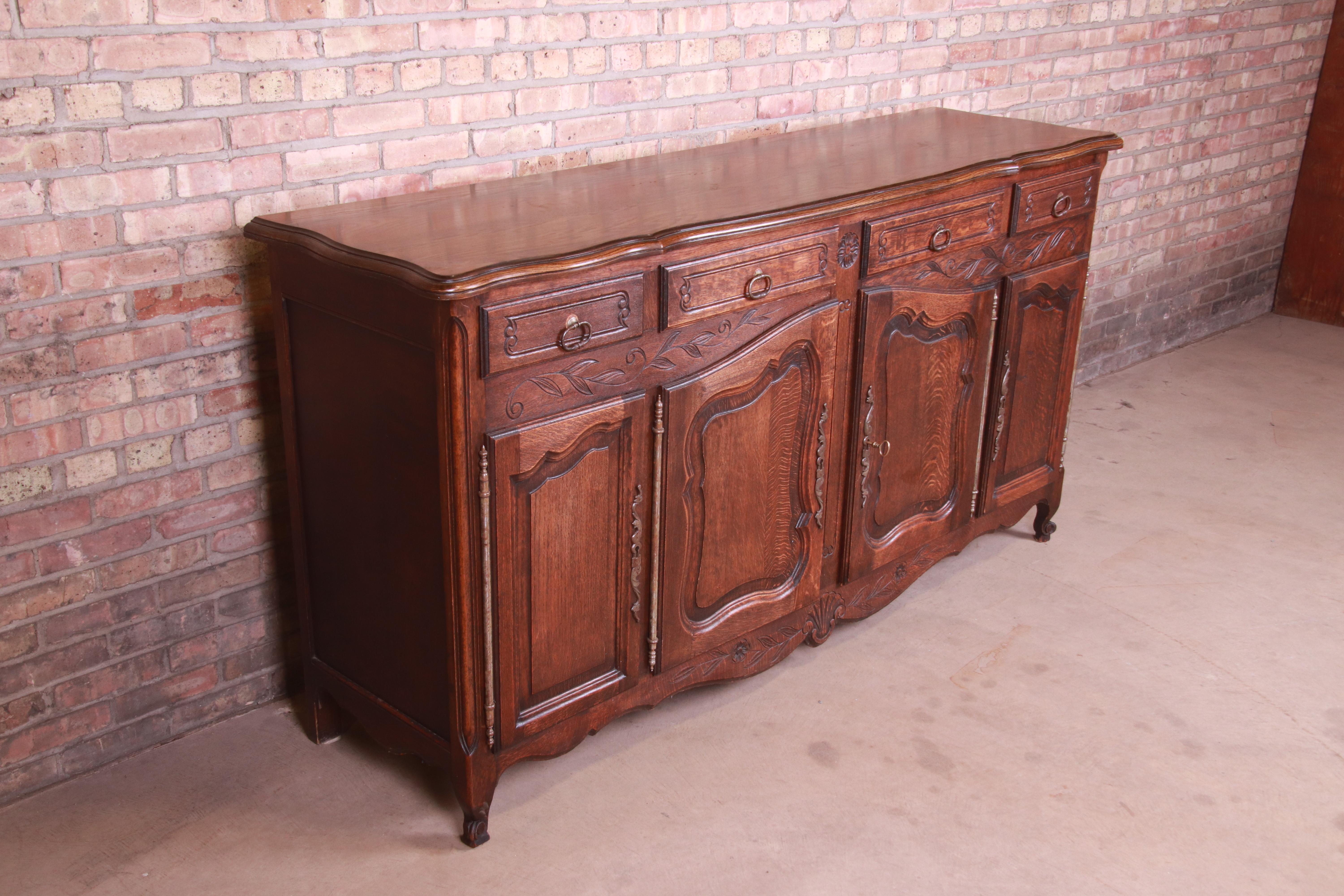 20th Century Antique French Provincial Louis XV Carved Oak Sideboard Credenza or Bar Cabinet