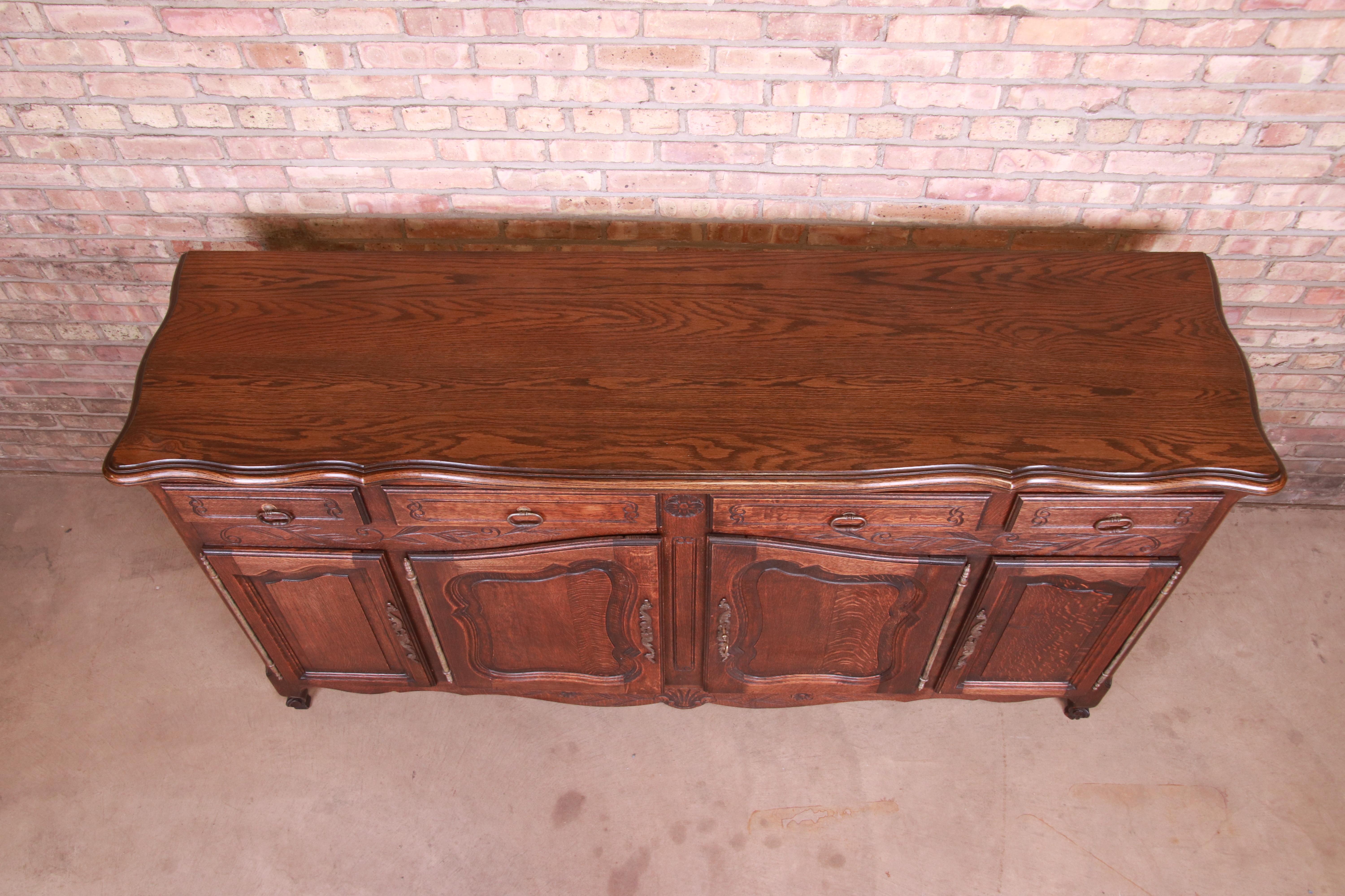 Antique French Provincial Louis XV Carved Oak Sideboard Credenza or Bar Cabinet 1