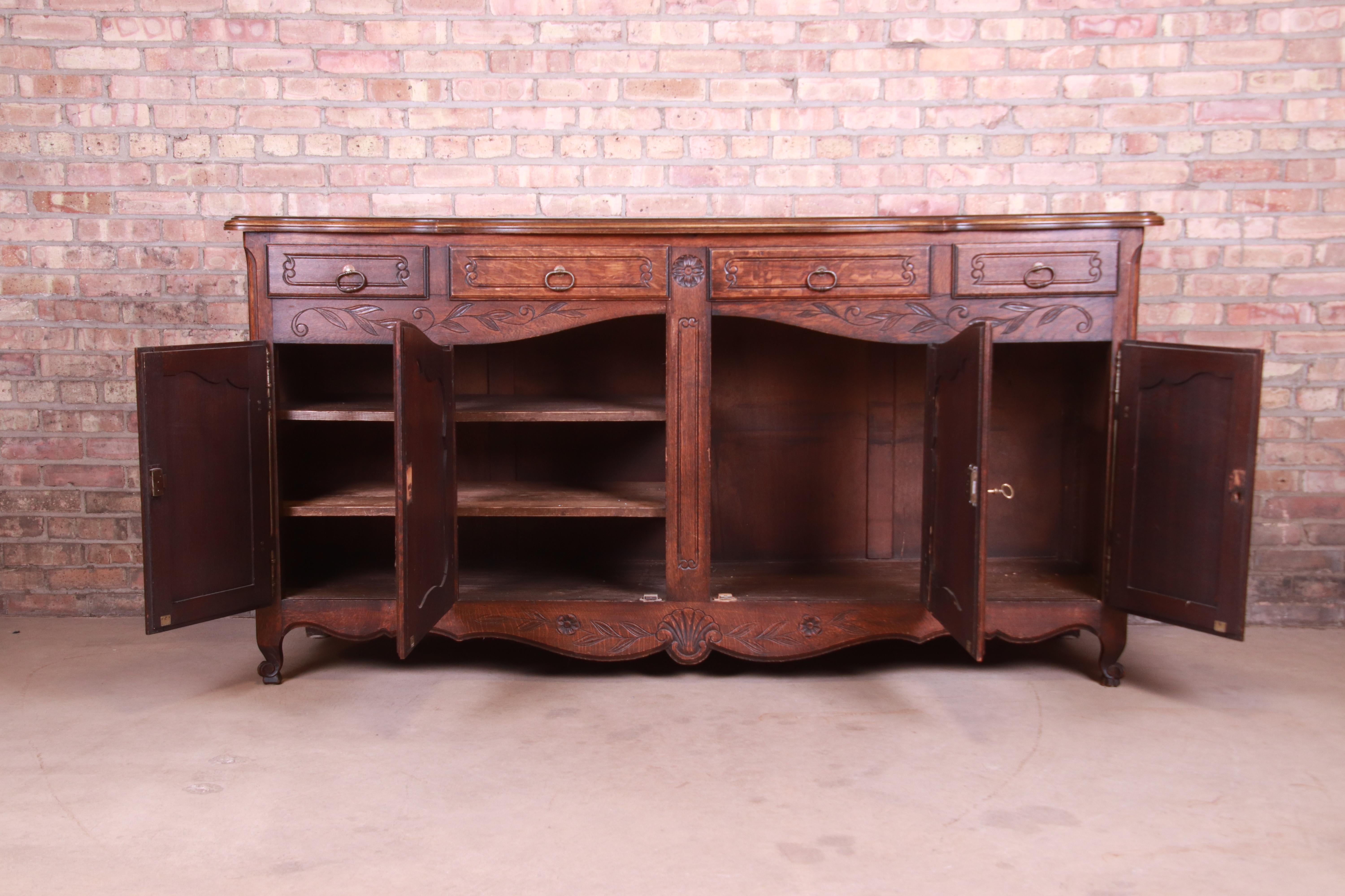 Antique French Provincial Louis XV Carved Oak Sideboard Credenza or Bar Cabinet 2