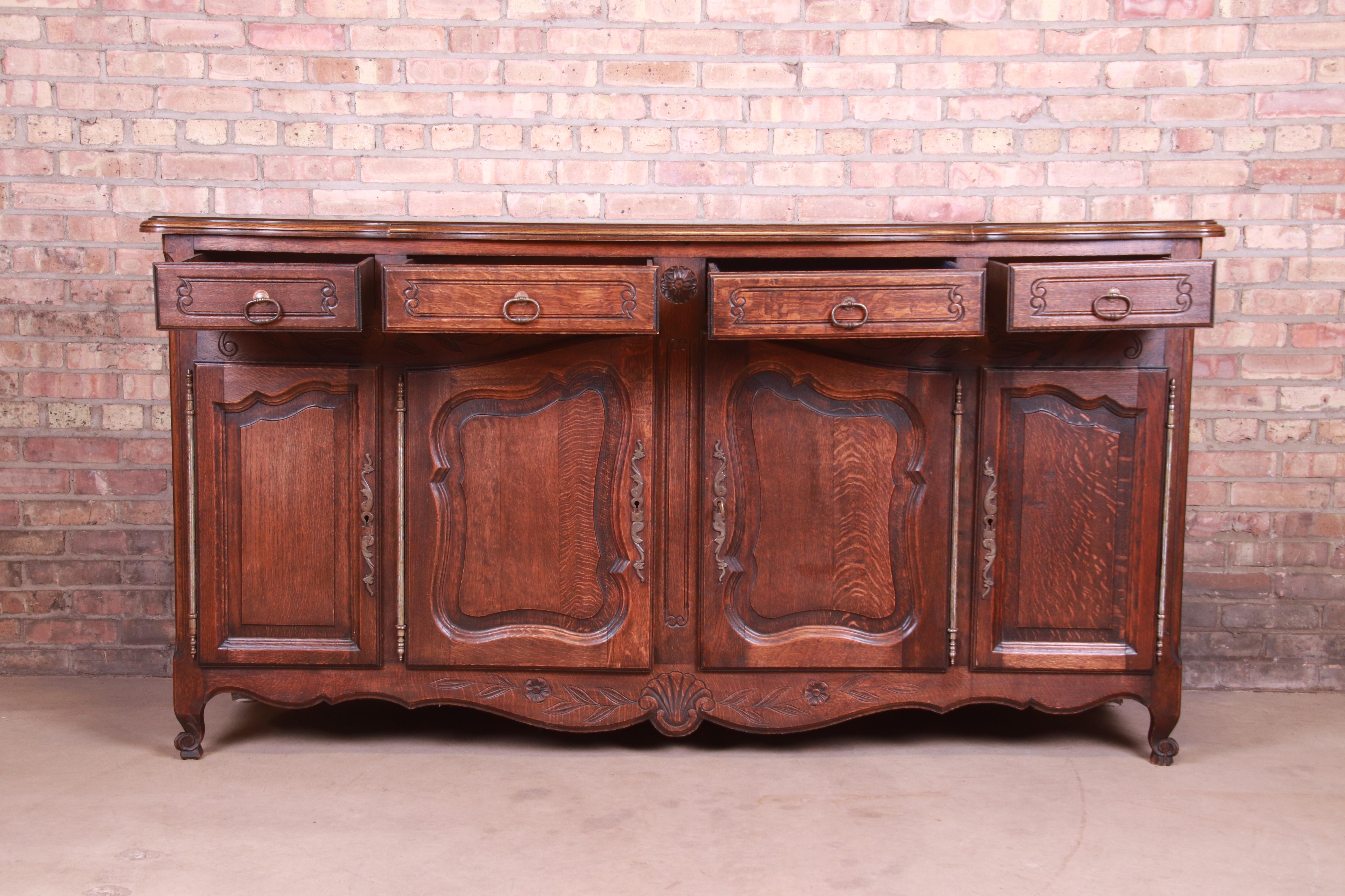 Antique French Provincial Louis XV Carved Oak Sideboard Credenza or Bar Cabinet 3