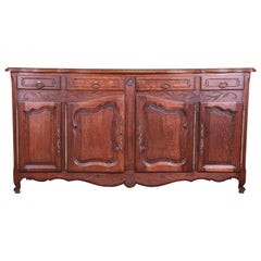 Antique French Provincial Louis XV Carved Oak Sideboard Credenza or Bar Cabinet