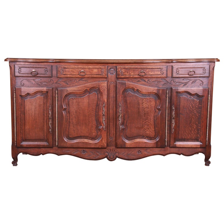 Antique French Provincial Louis XV Carved Oak Sideboard Credenza or Bar ...