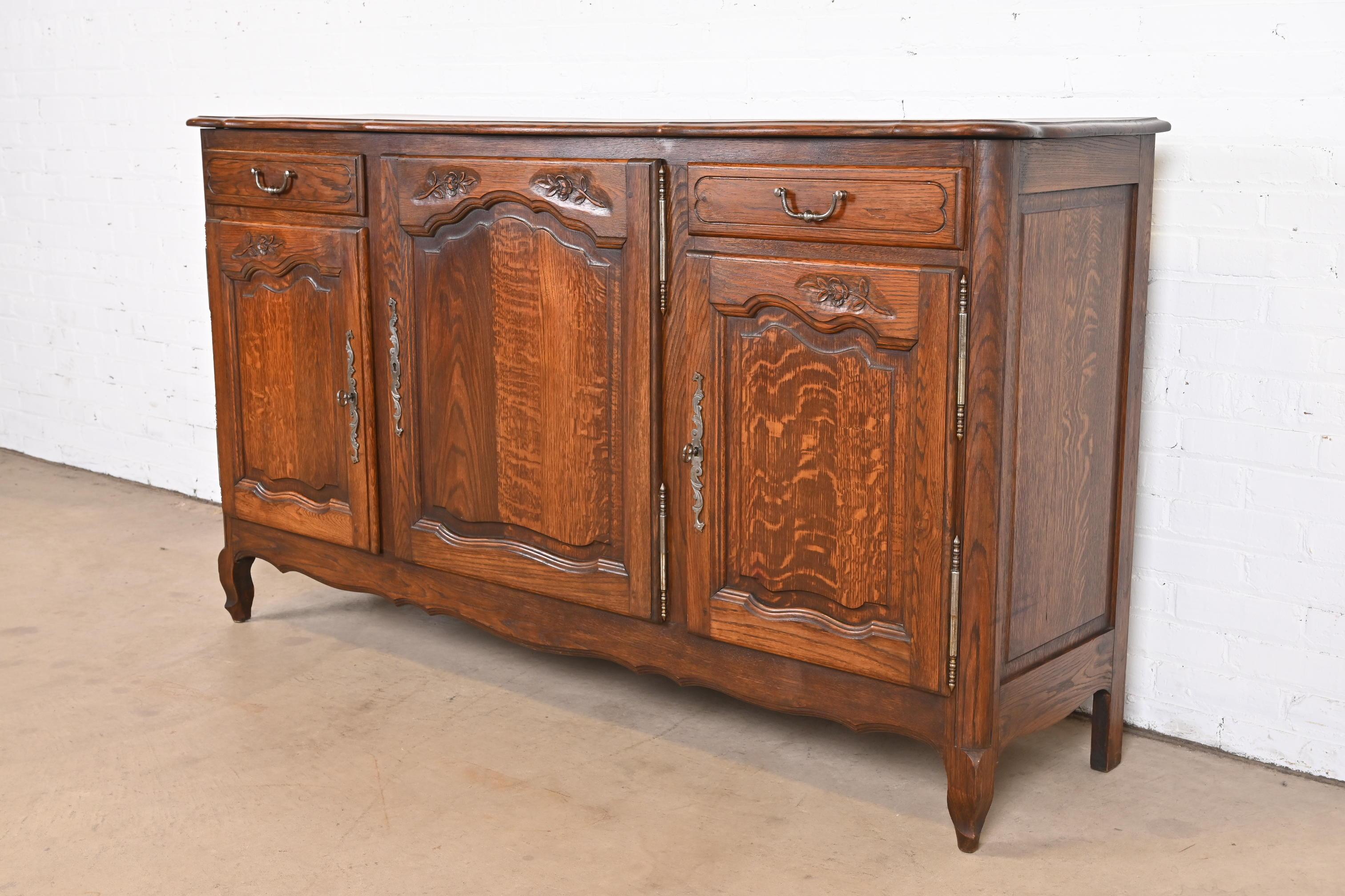 Antique French Provincial Louis XV Carved Oak Sideboard or Bar Cabinet In Good Condition In South Bend, IN
