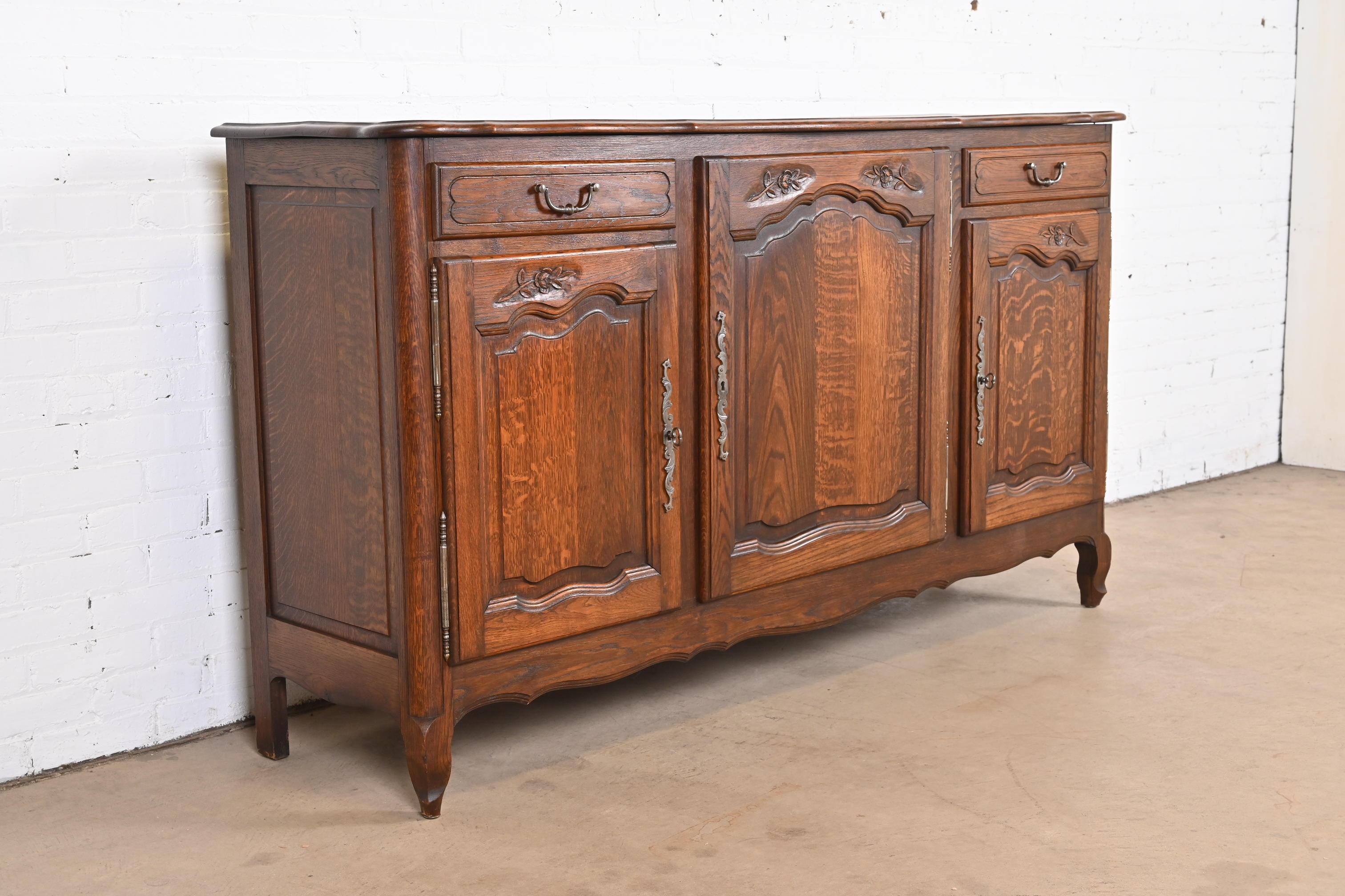 20th Century Antique French Provincial Louis XV Carved Oak Sideboard or Bar Cabinet