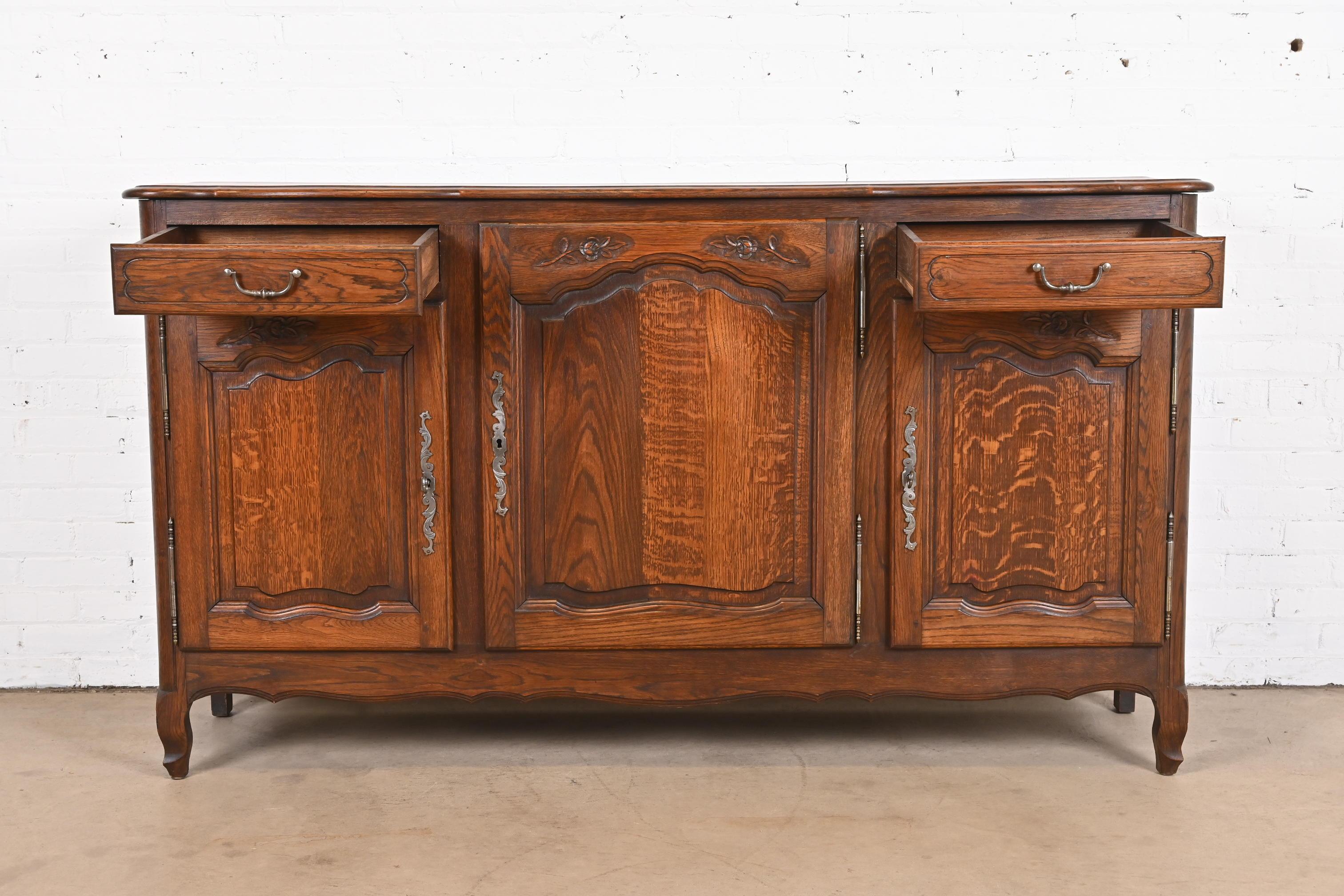 Antique French Provincial Louis XV Carved Oak Sideboard or Bar Cabinet 1