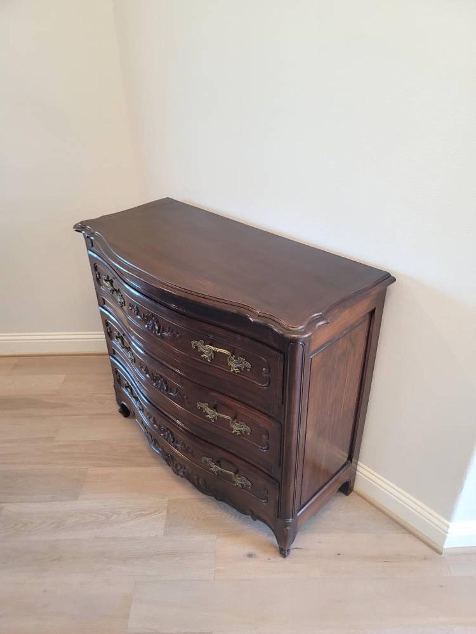20th Century Antique French Provincial Louis XV Carved Serpentine Commode For Sale