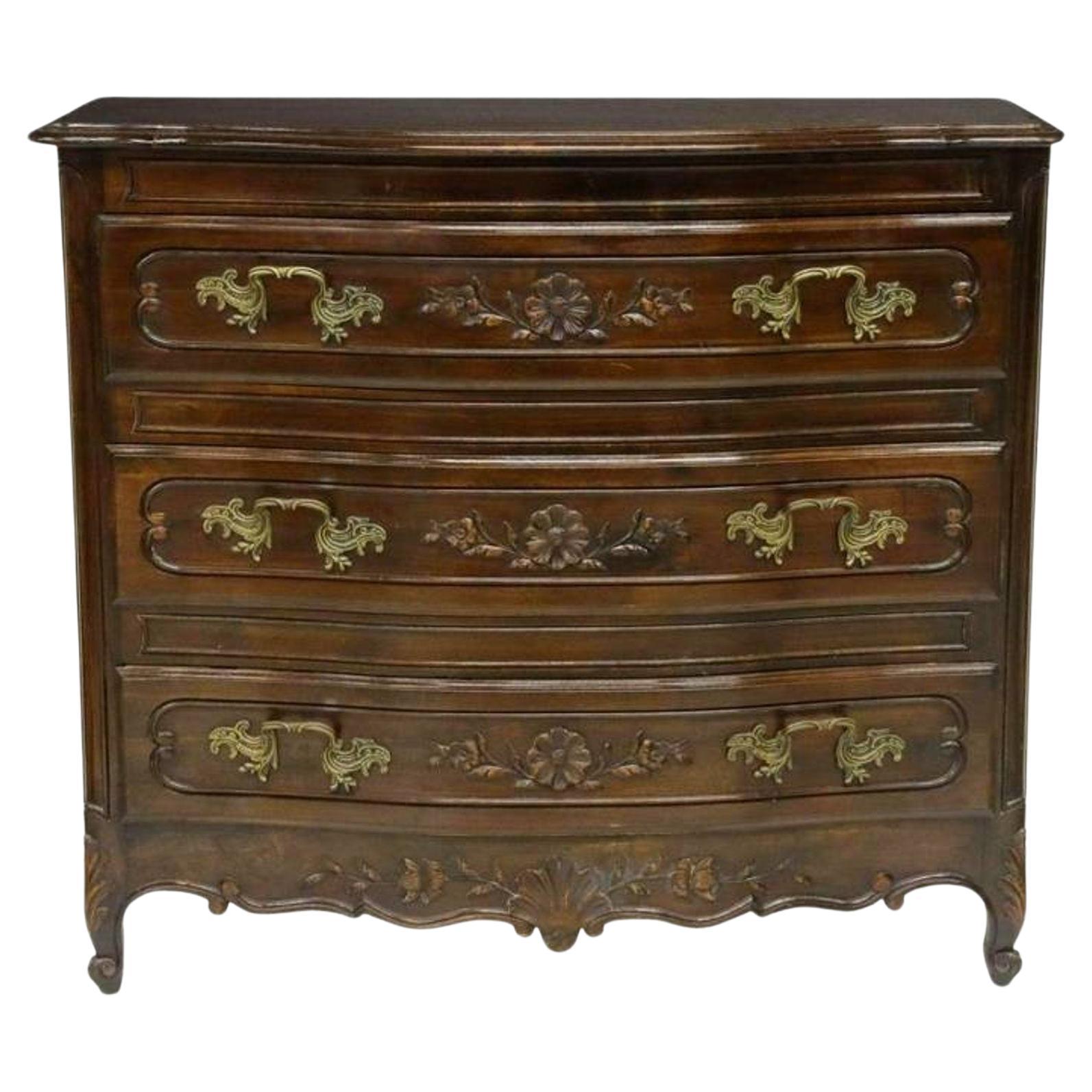 Antique French Provincial Louis XV Carved Serpentine Commode For Sale