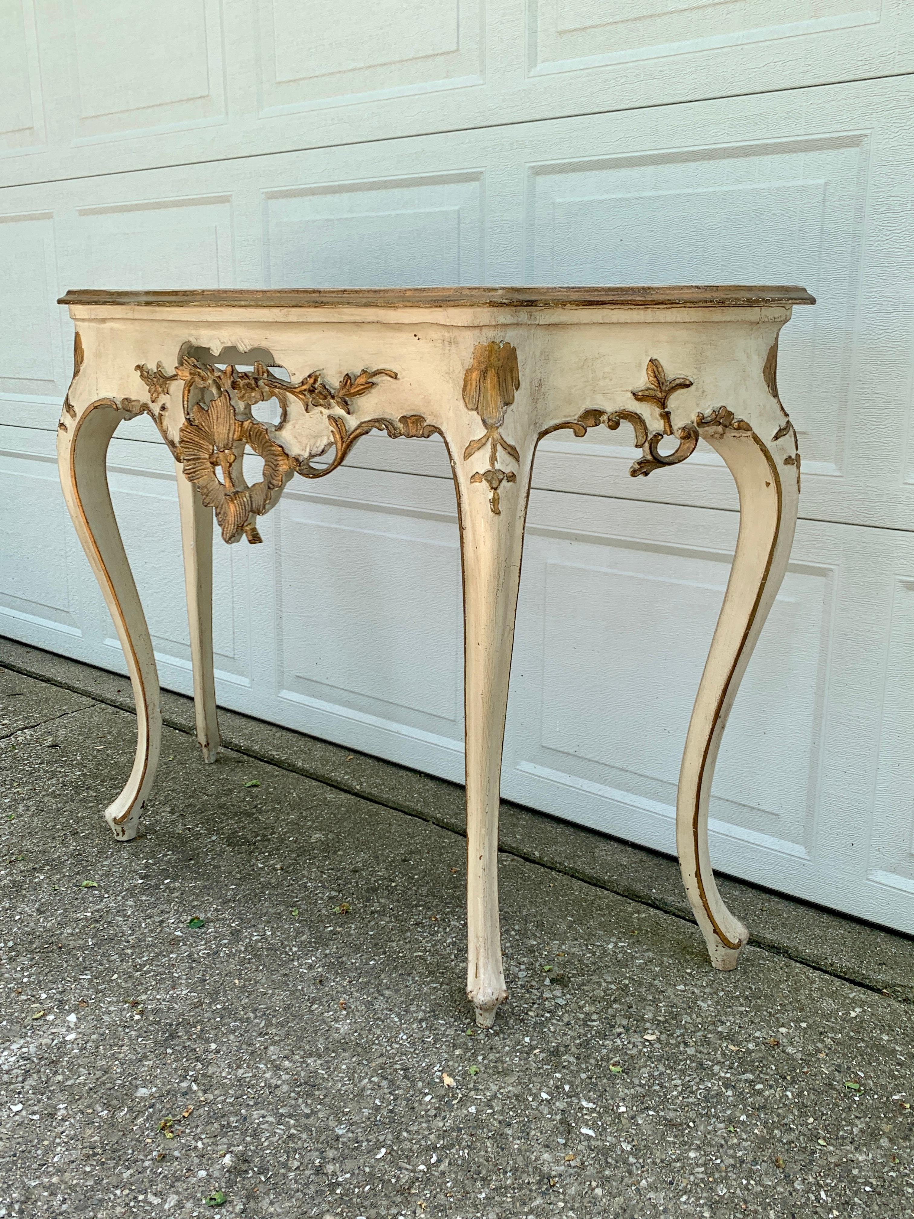 Wood Antique French Provincial Louis XV Console Table