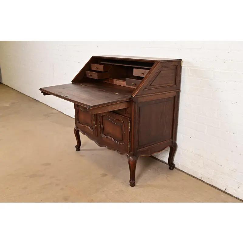 Antique French Provincial Louis XV Drop Front Secretary Desk, CIRCA 1900 (Messing) im Angebot