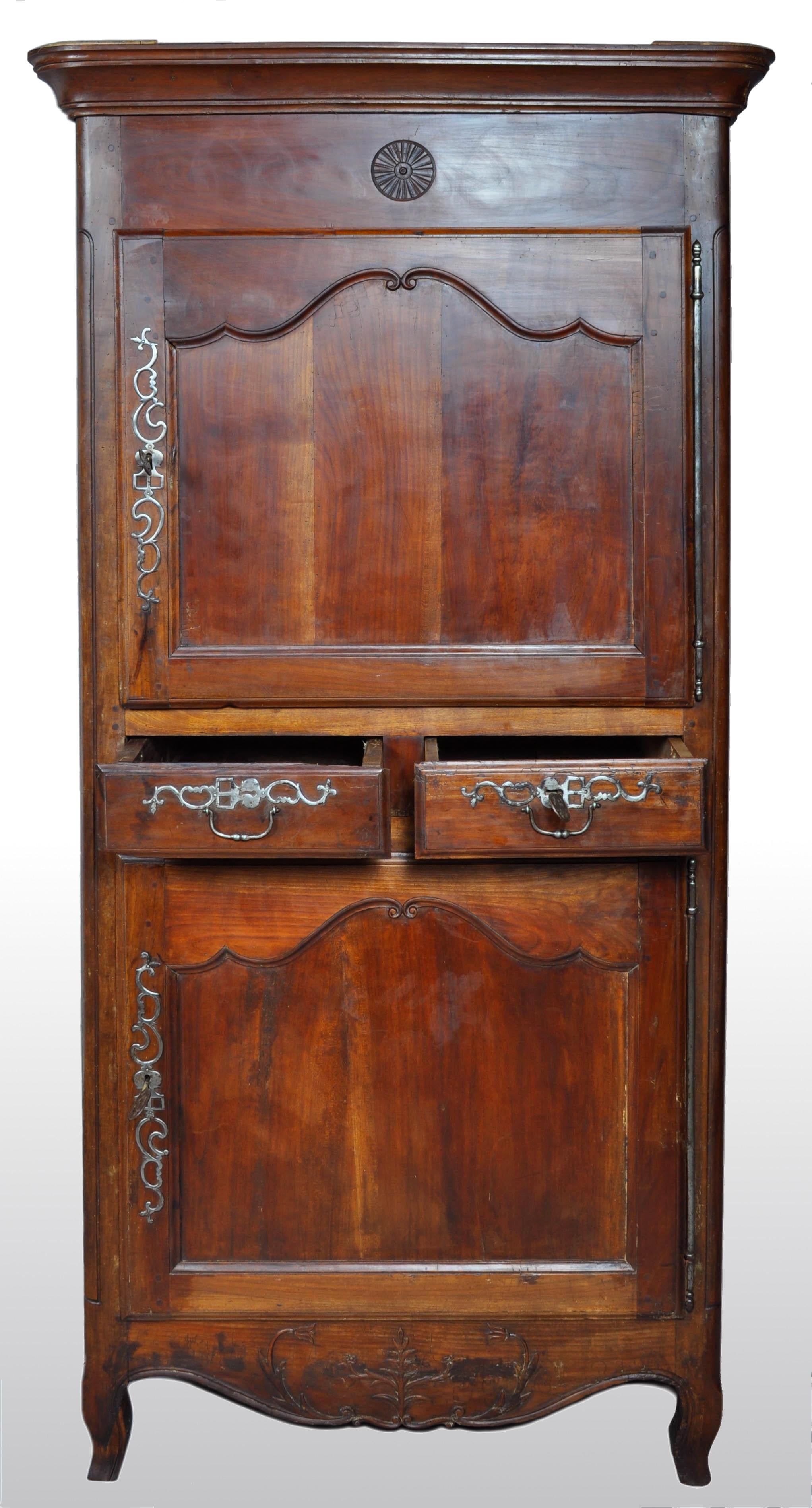 Antique French Provincial Louis XV Fruitwood Bonnetiere / Armoire / Cabinet In Good Condition In Portland, OR