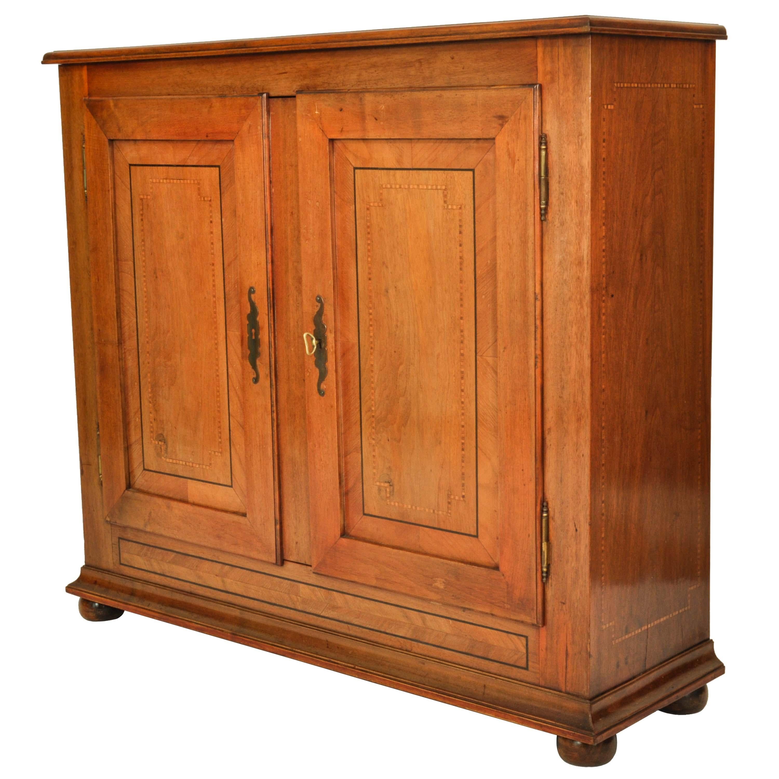 Inlay Antique French Provincial Louis XV Inlaid Cherry Side Cabinet Buffet, Circa 1820