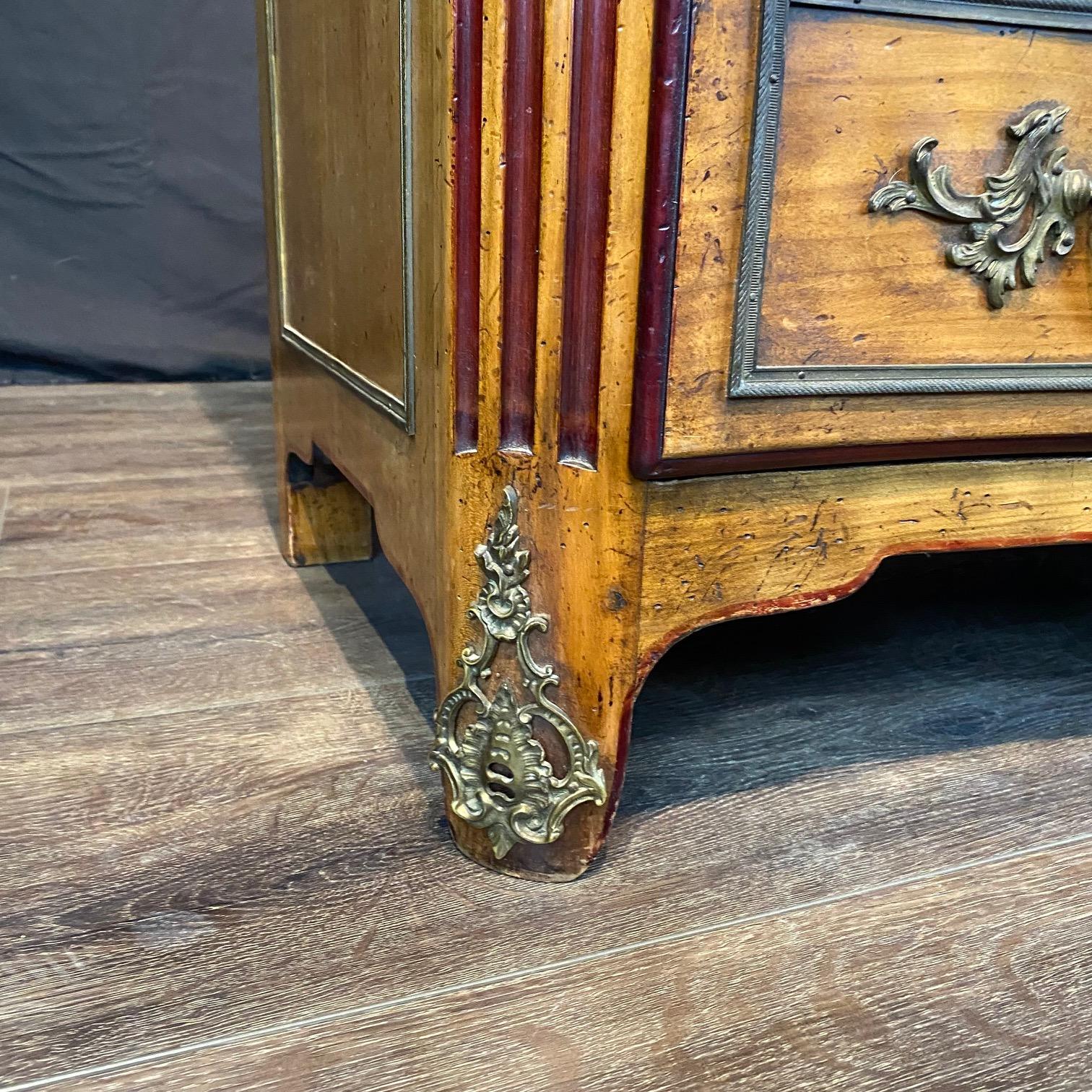 Antique French Provincial Louis XV Marble Top Three-Drawer Commode For Sale 6