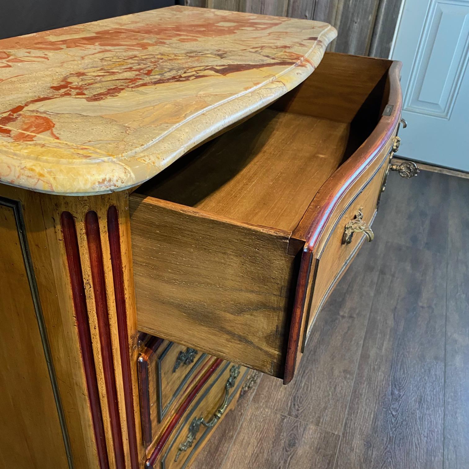 Antique French Provincial Louis XV Marble Top Three-Drawer Commode For Sale 11
