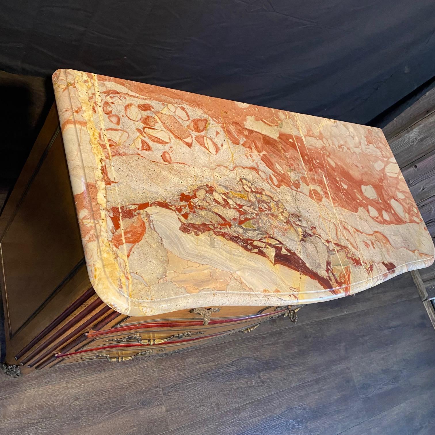Early 20th Century Antique French Provincial Louis XV Marble Top Three-Drawer Commode For Sale