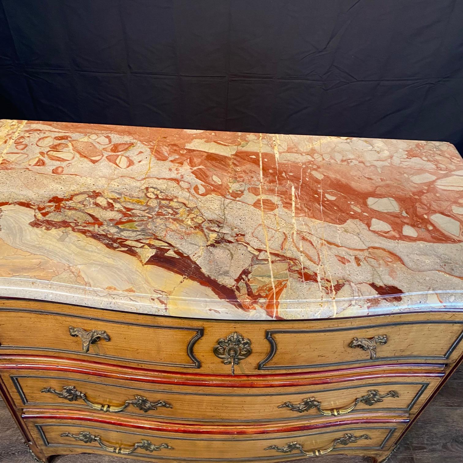 Antique French Provincial Louis XV Marble Top Three-Drawer Commode For Sale 1