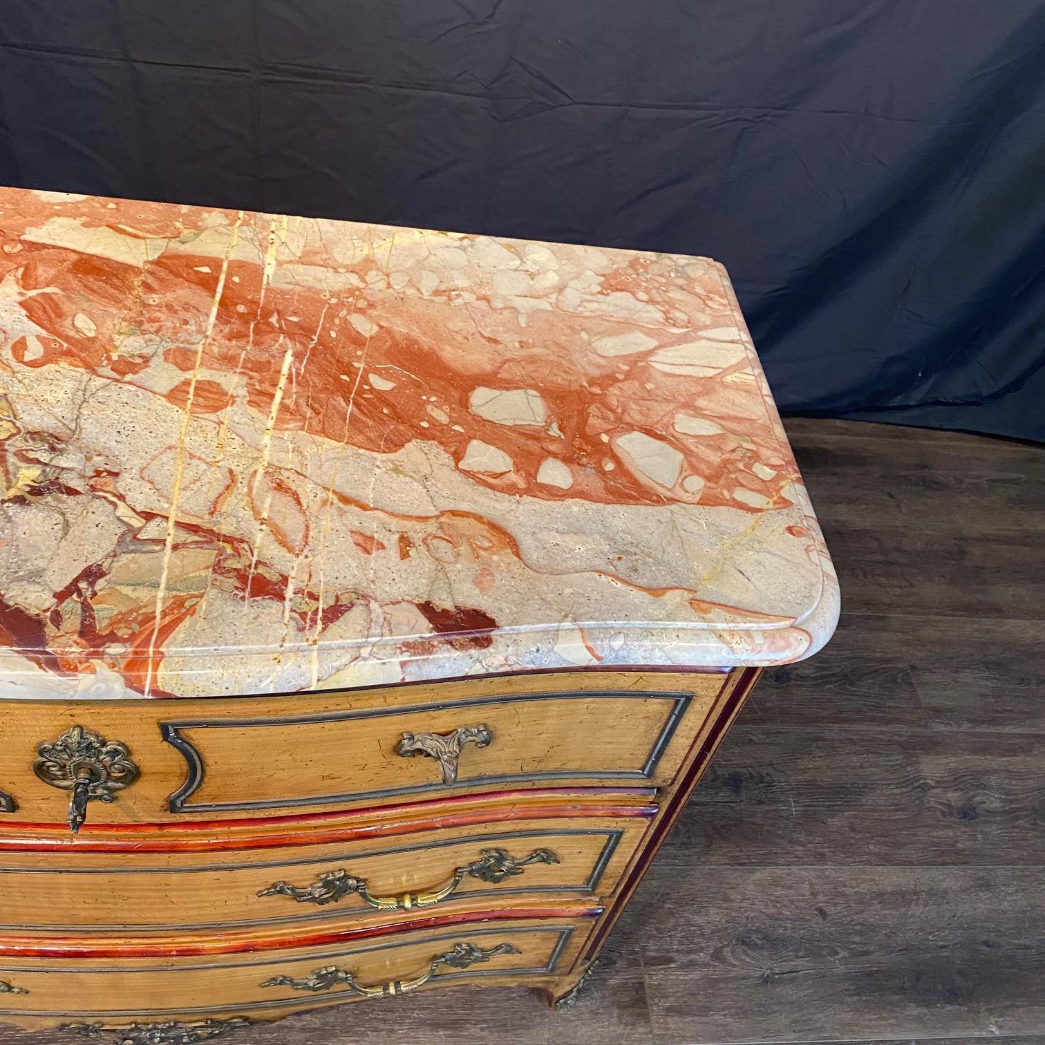 Antique French Provincial Louis XV Marble Top Three-Drawer Commode For Sale 2