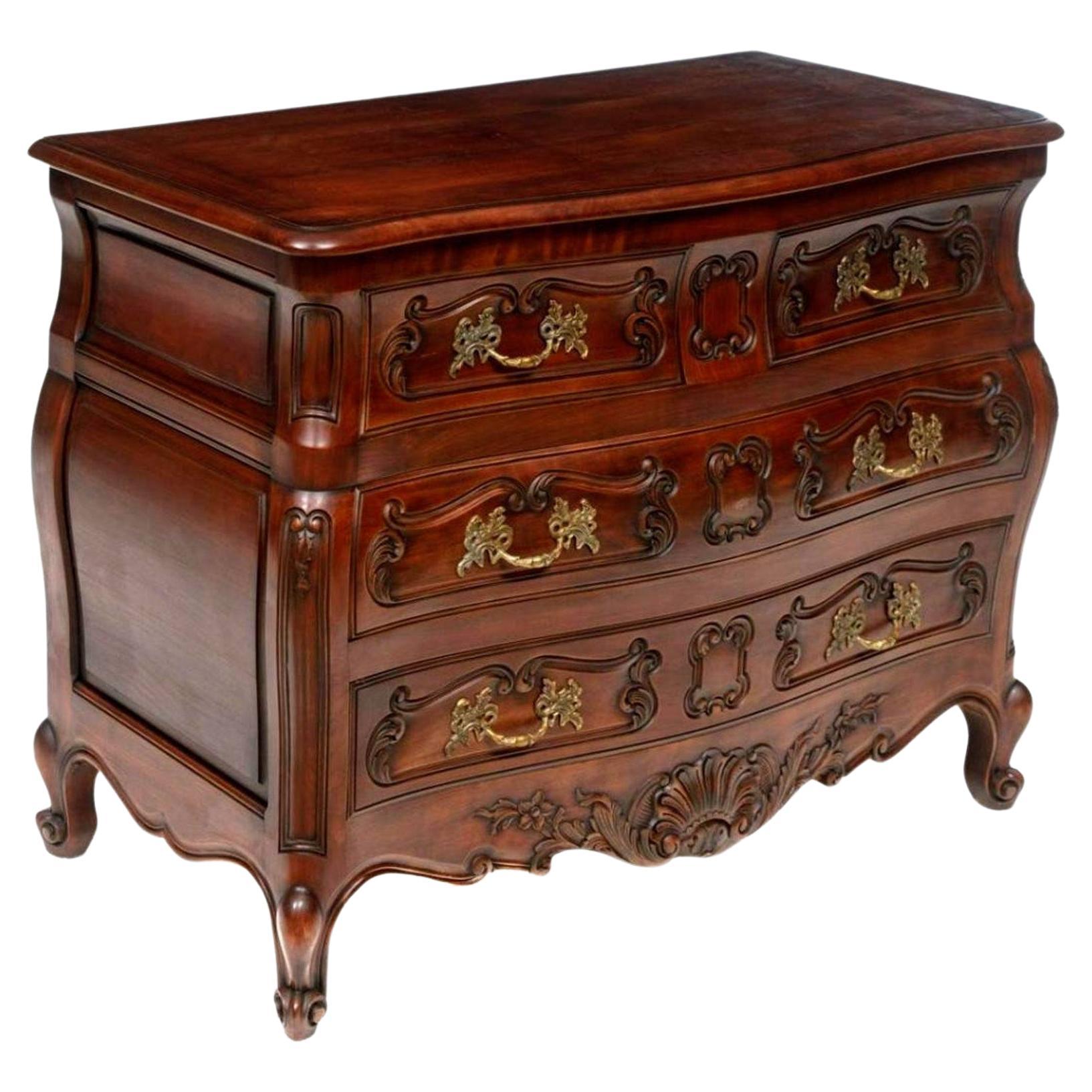 Antique French Provincial Louis XV Style Bombe Chest of Drawers For Sale