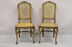 Antique French Provincial Louis XV Style Carved Walnut Cane Dining Chair - Pair