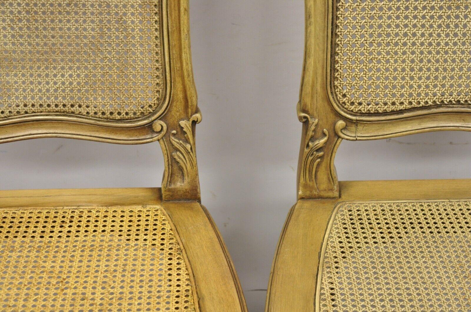 Antique French Provincial Louis XV Style Carved Walnut Cane Dining Chair - Pair For Sale 1