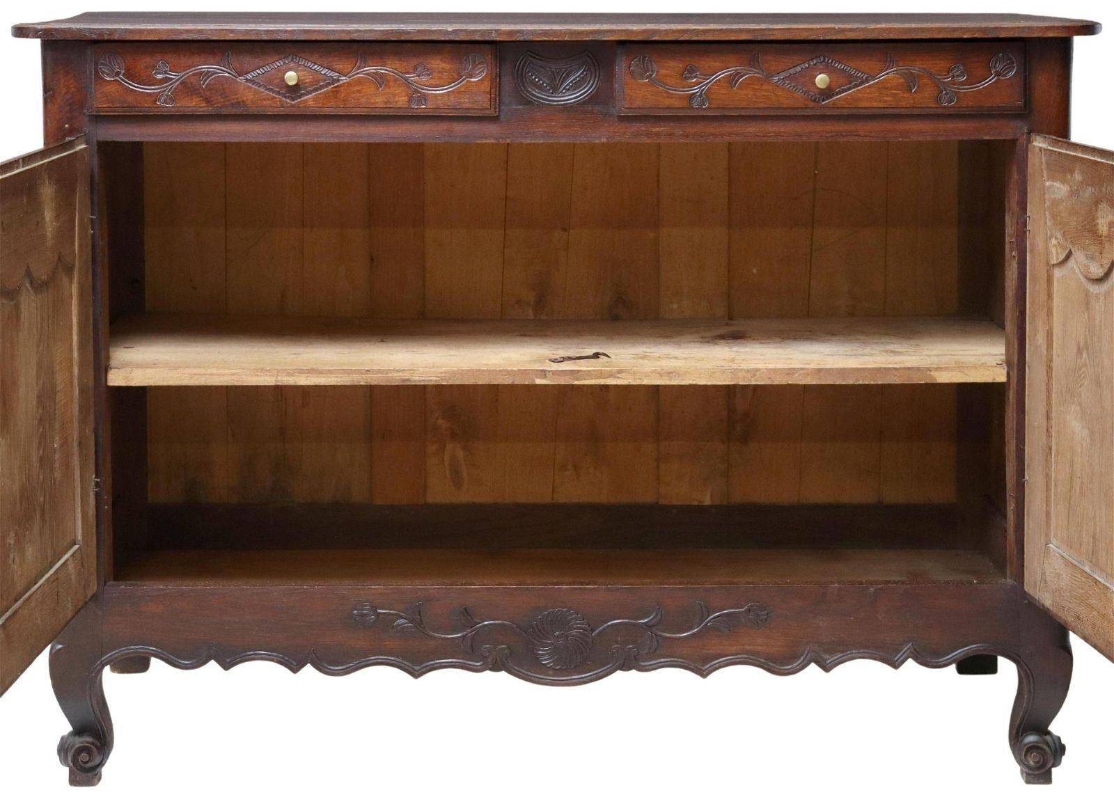 Hand-Carved Antique French Provincial Louis XV Style Oak Sideboard For Sale