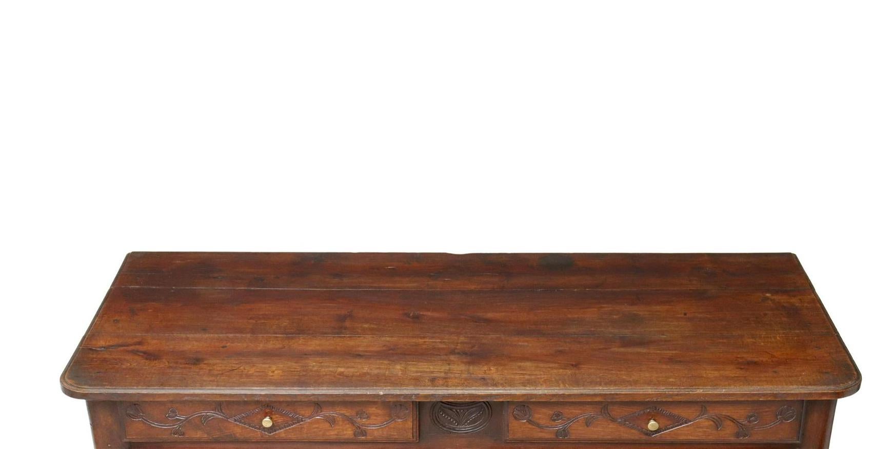 Brass Antique French Provincial Louis XV Style Oak Sideboard For Sale