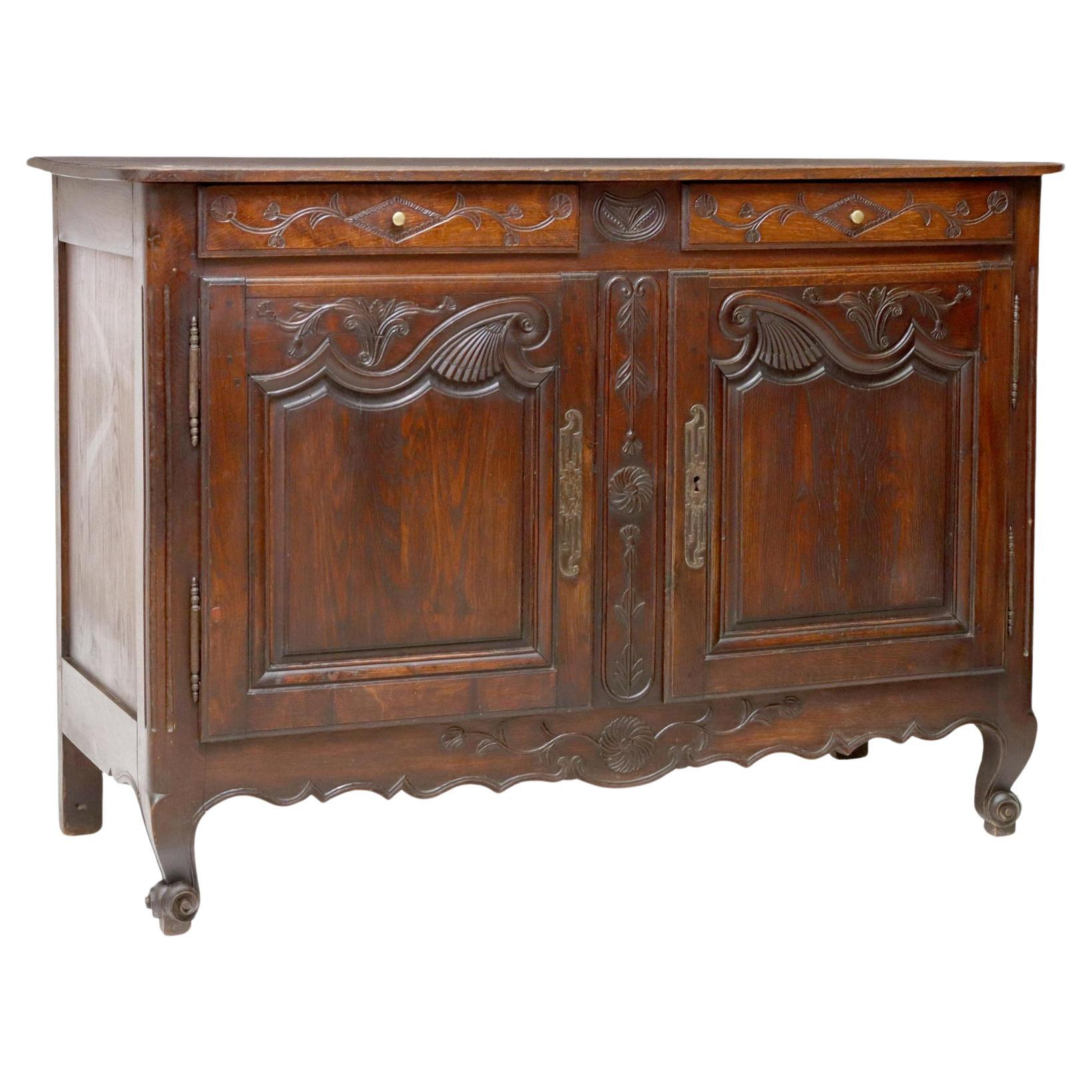 Antique French Provincial Louis XV Style Oak Sideboard For Sale