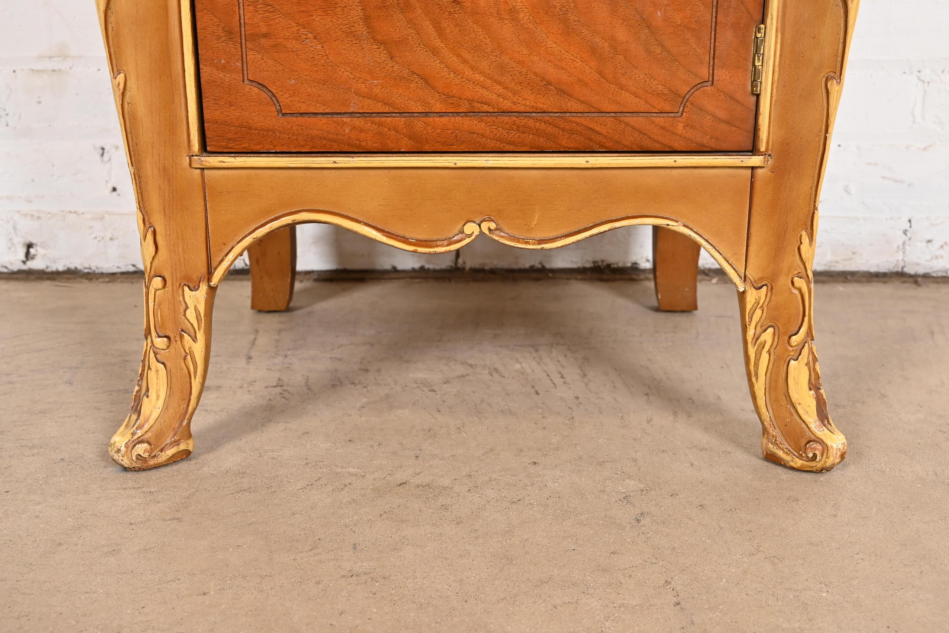 Antique French Provincial Louis XV Walnut and Parcel Painted Nightstand, 1920s For Sale 4