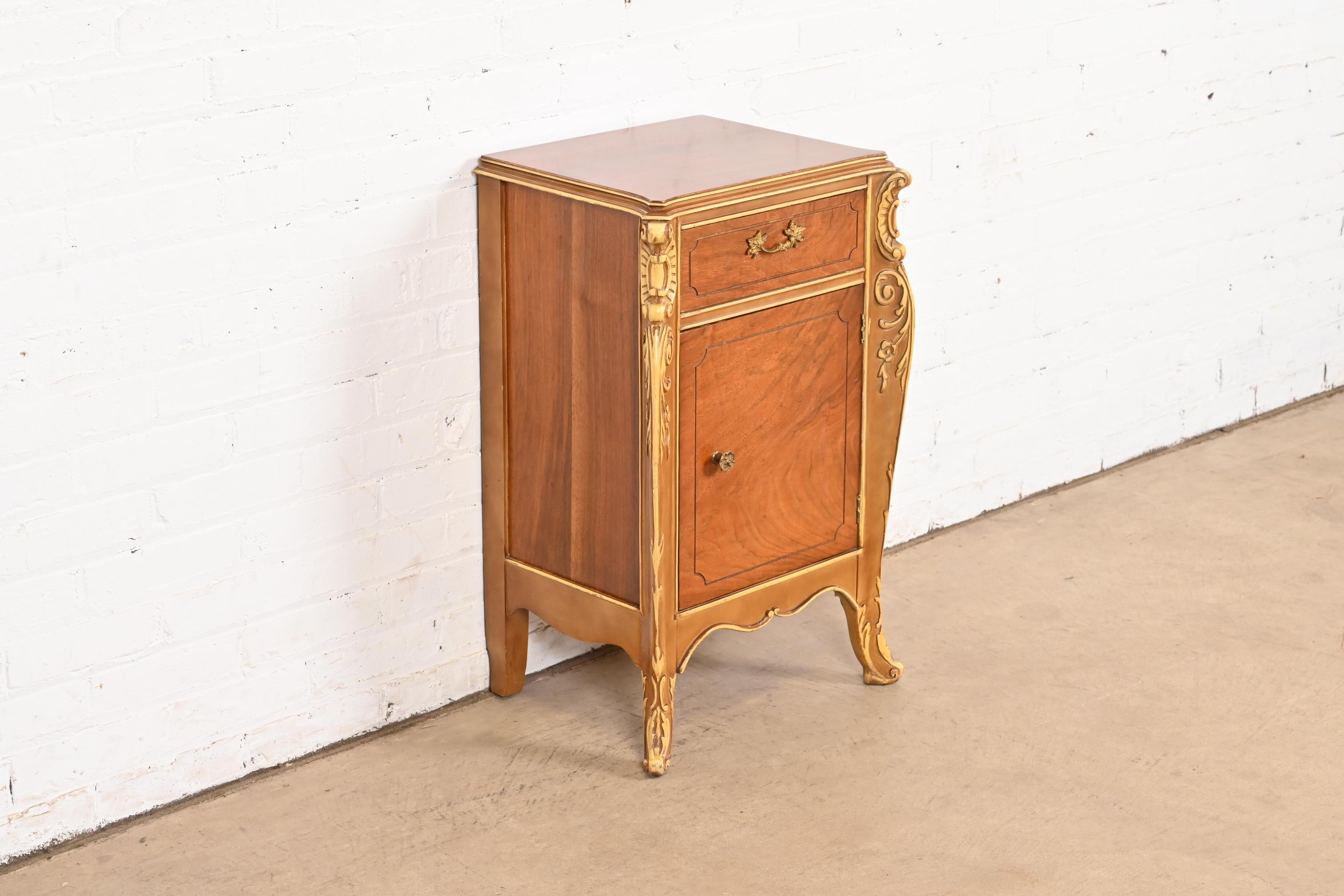 Antique French Provincial Louis XV Walnut and Parcel Painted Nightstand, 1920s In Good Condition For Sale In South Bend, IN