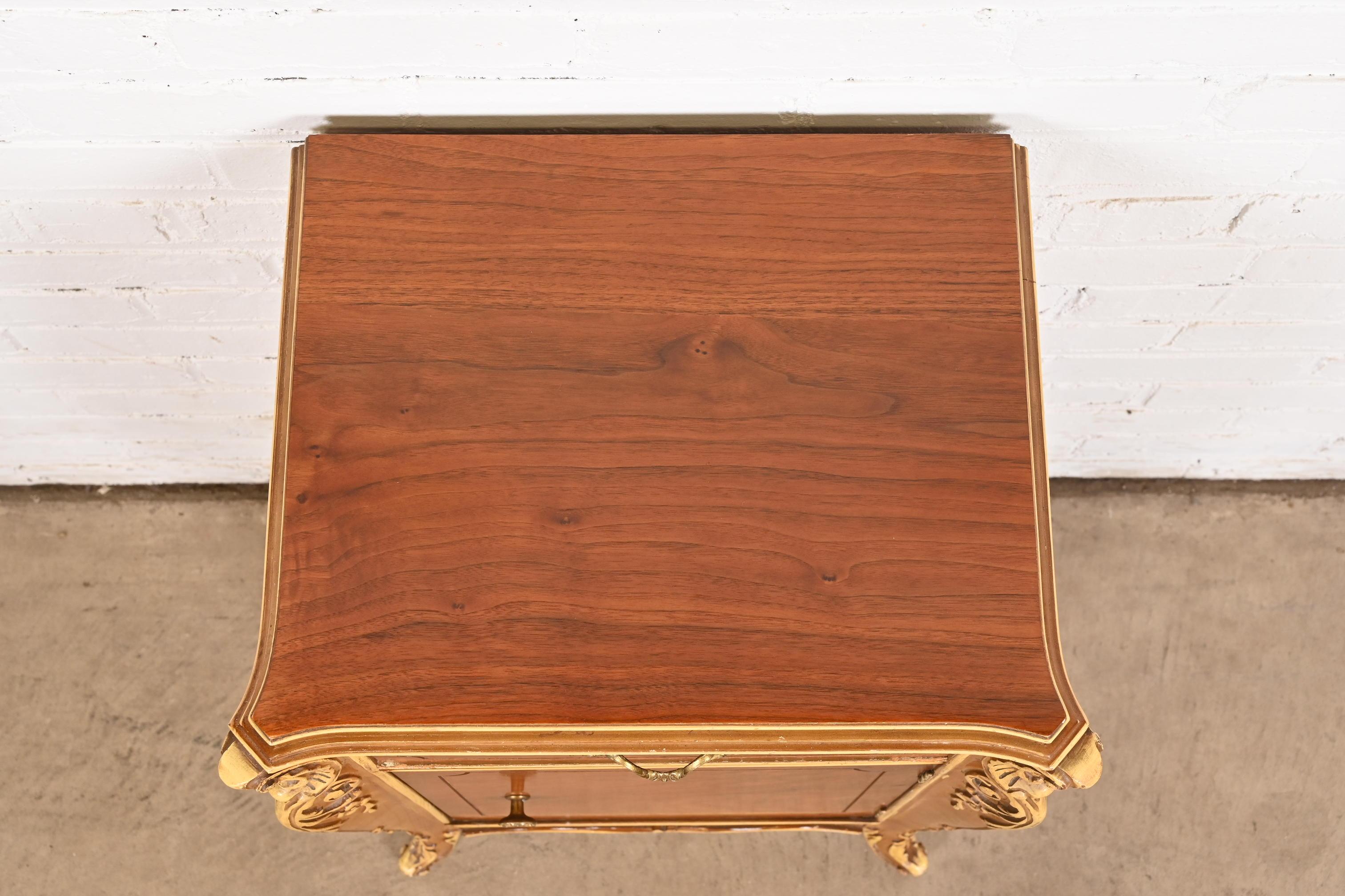 Antique French Provincial Louis XV Walnut and Parcel Painted Nightstand, 1920s For Sale 1