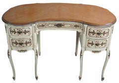 Antique French Provincial Louis XV Walnut Kidney Writing Desk and Vanity Chair