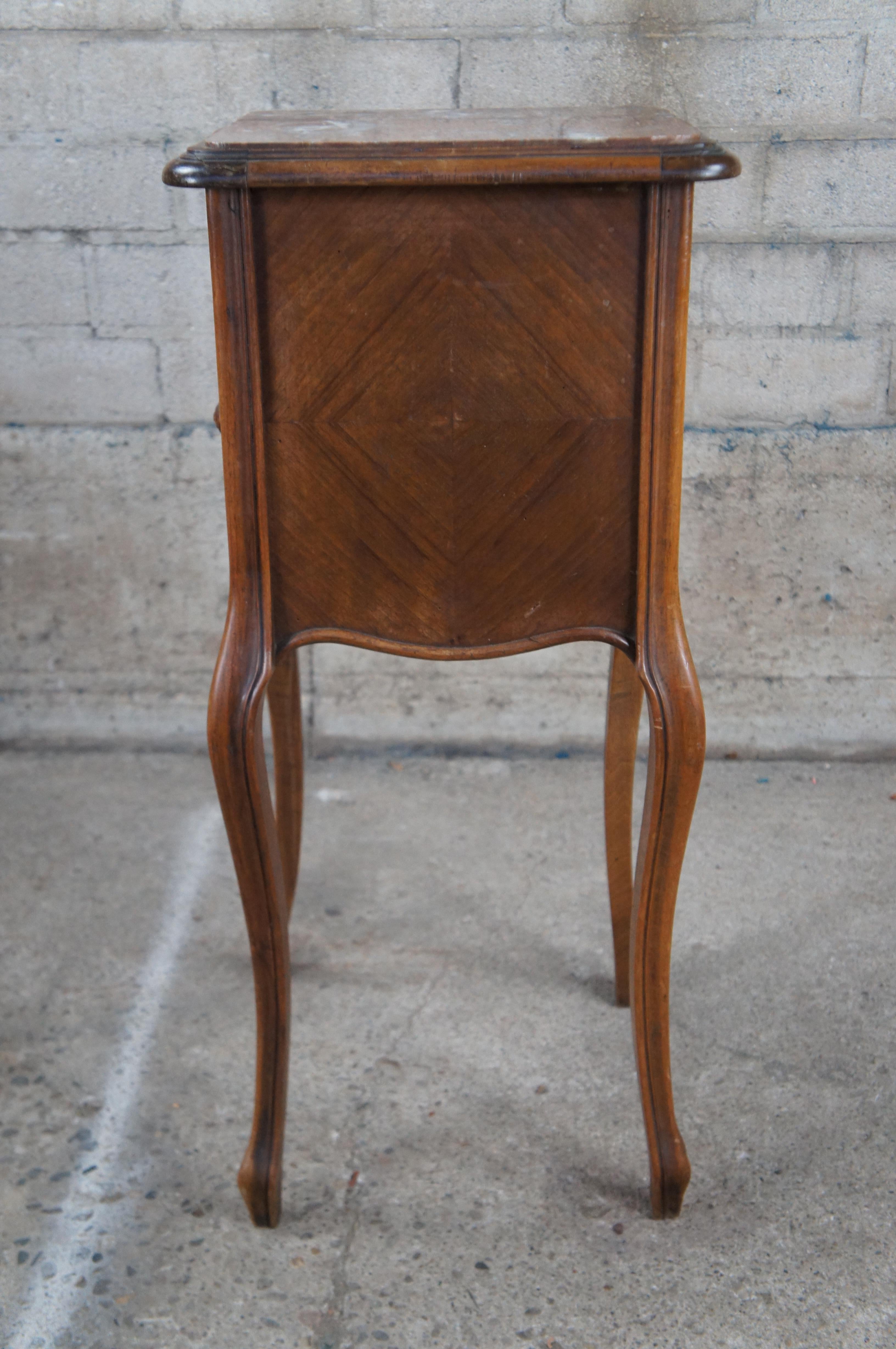 Antique French Provincial Louis XV Walnut Marble Nightstand End Table 32