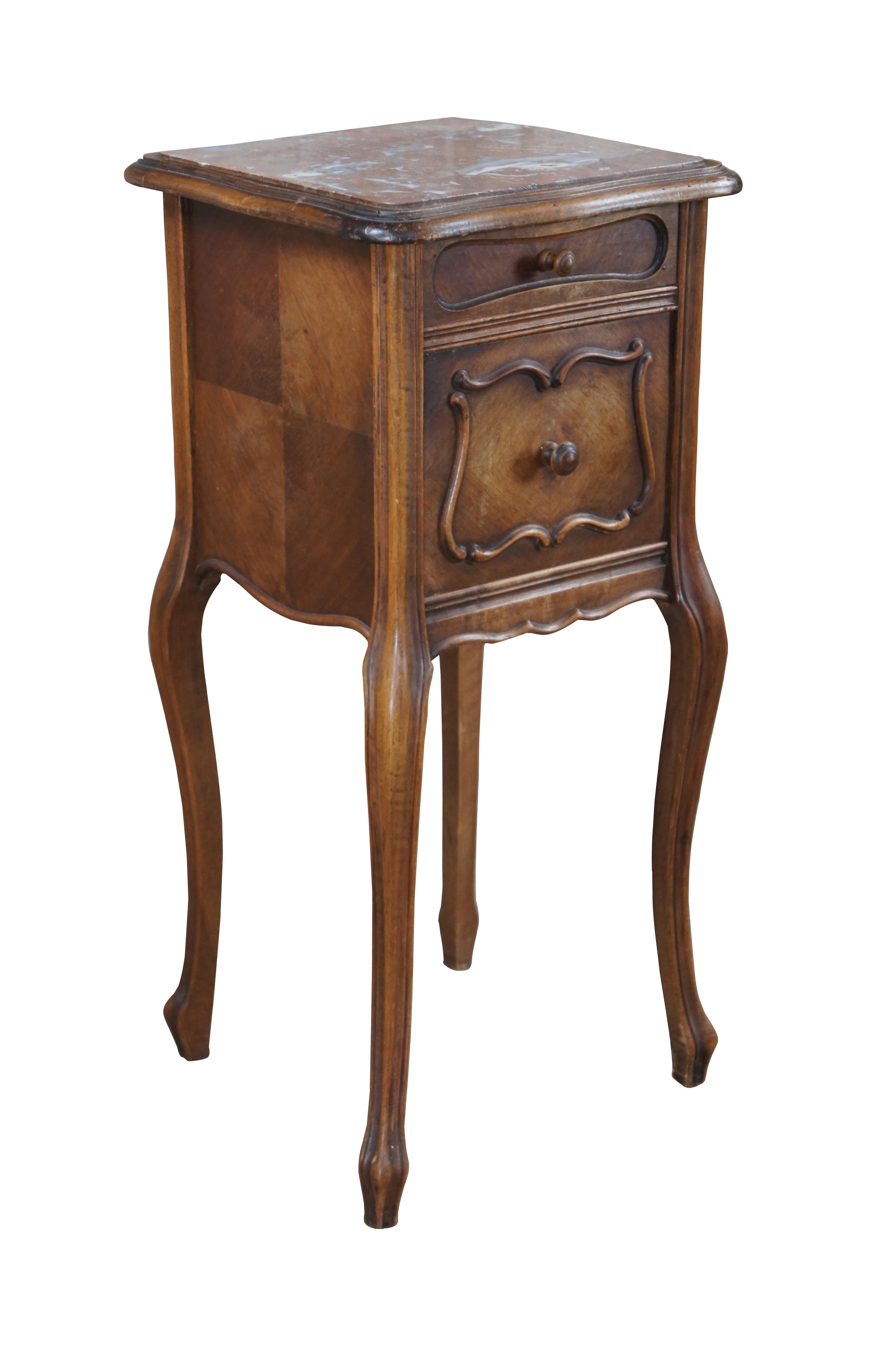 Antique French Provincial Louis XV Walnut Marble Nightstand End Table 32