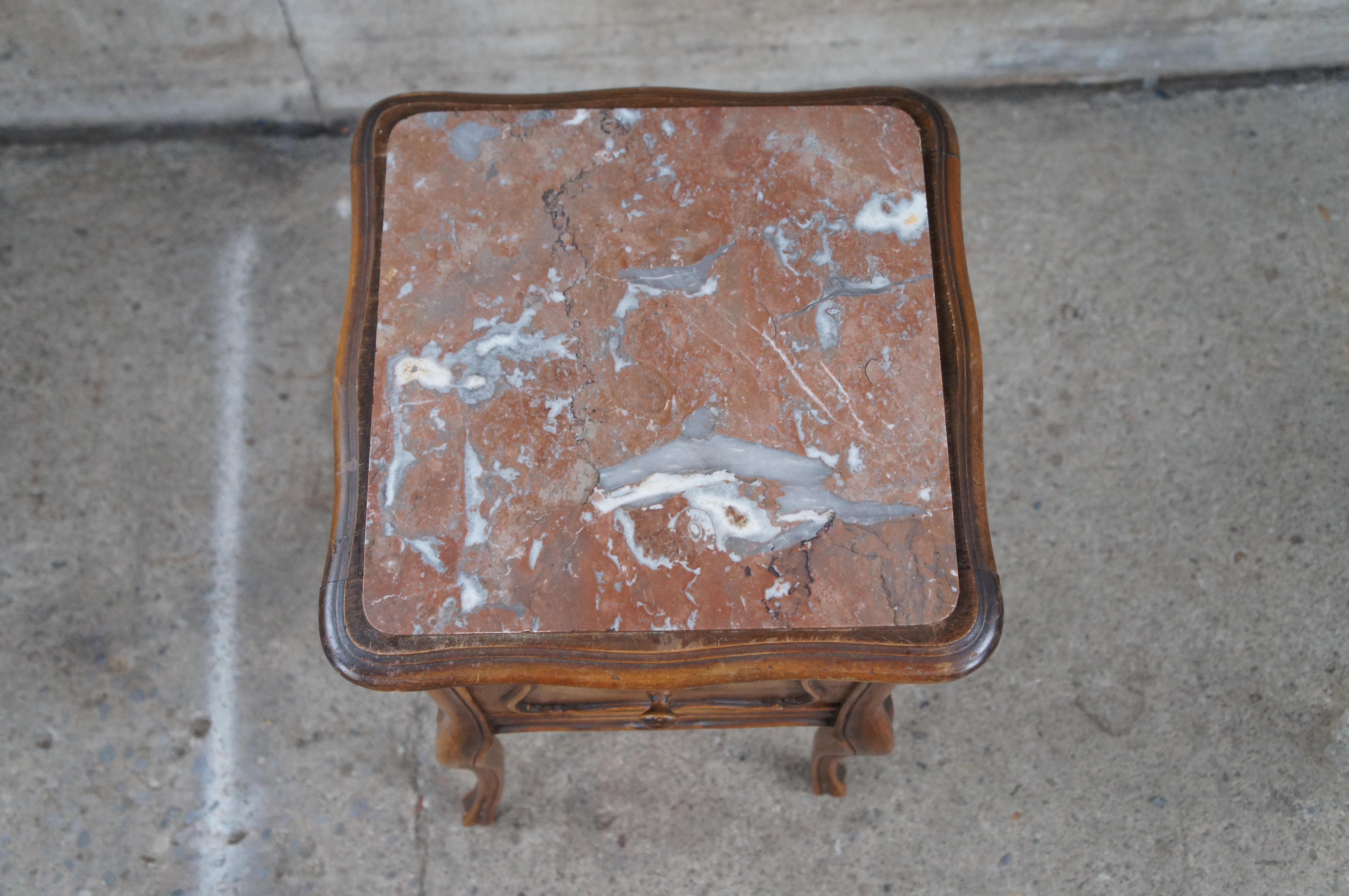 20th Century Antique French Provincial Louis XV Walnut Marble Nightstand End Table 32
