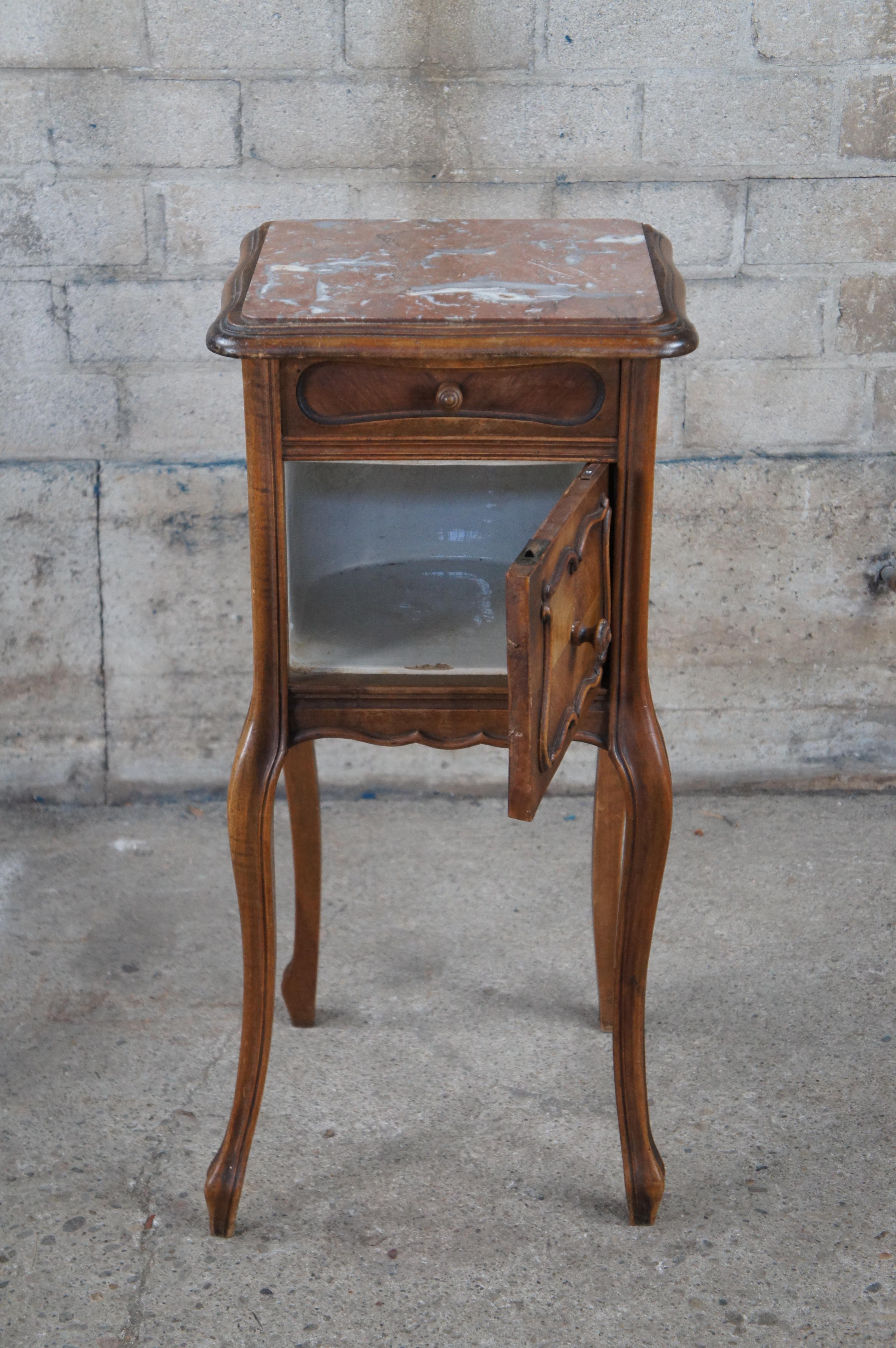 Antique French Provincial Louis XV Walnut Marble Nightstand End Table 32