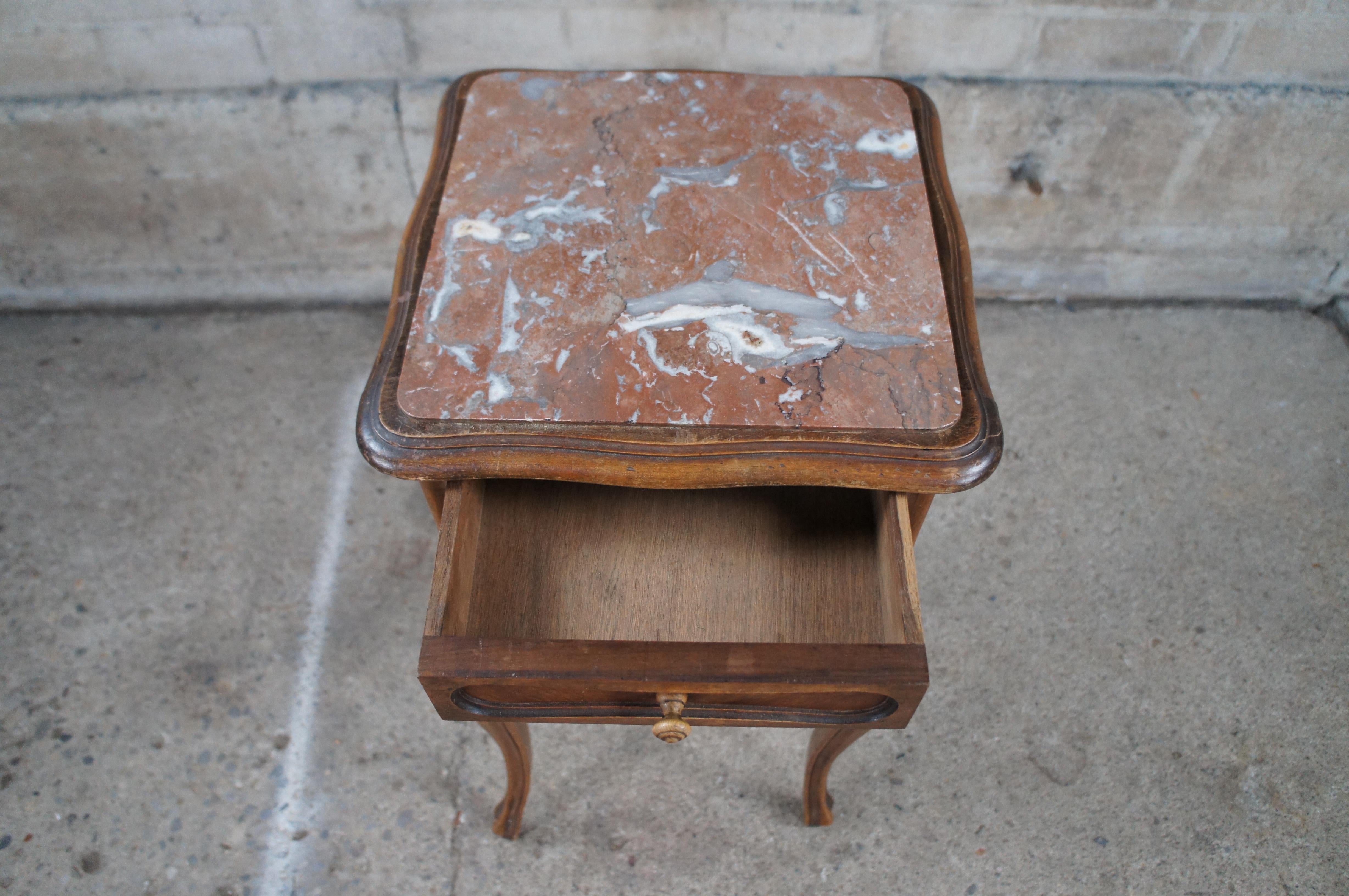 Antique French Provincial Louis XV Walnut Marble Nightstand End Table 32